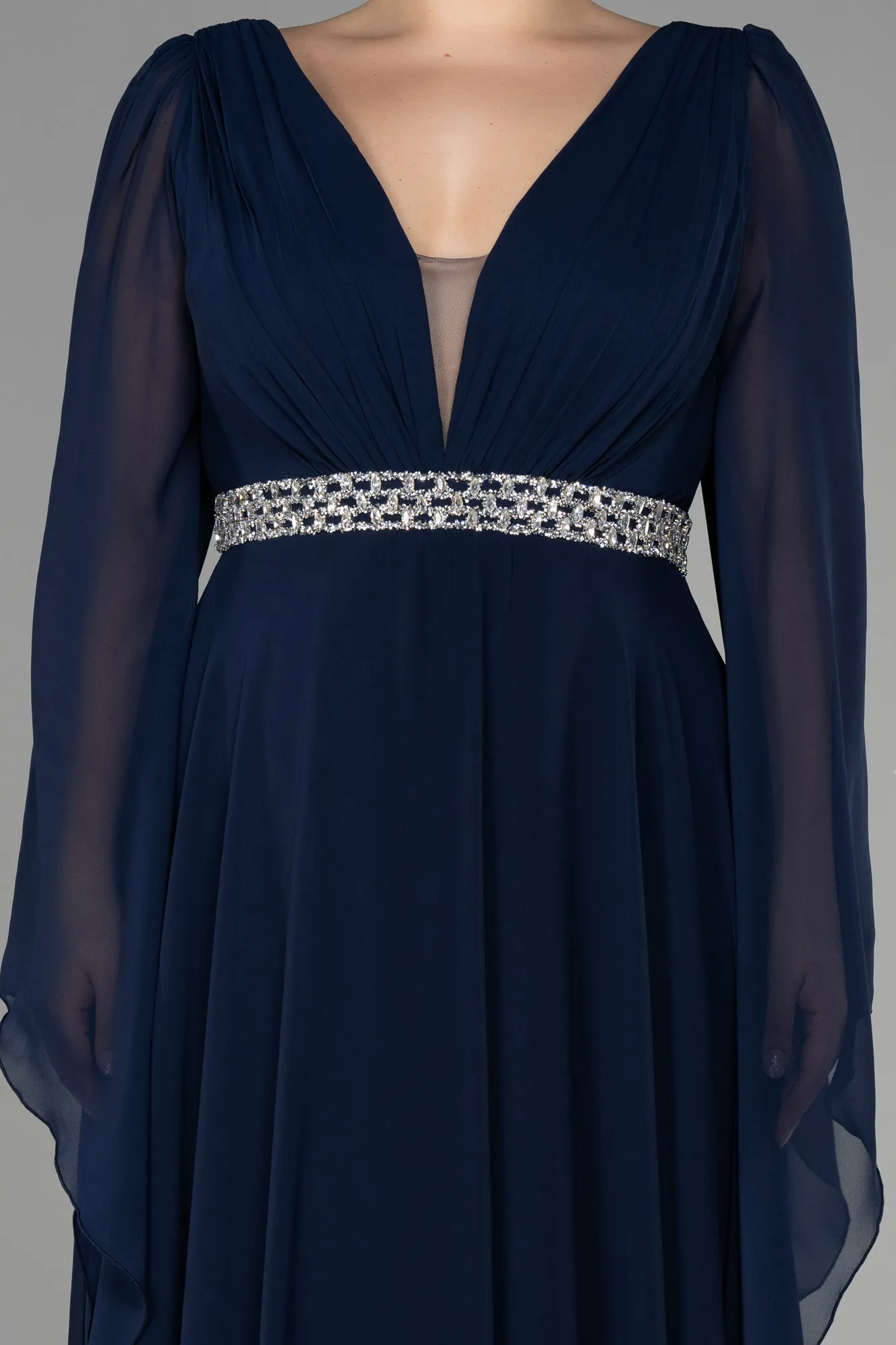 Navy Blue-Long Chiffon Plus Size Evening Dress ABU3543