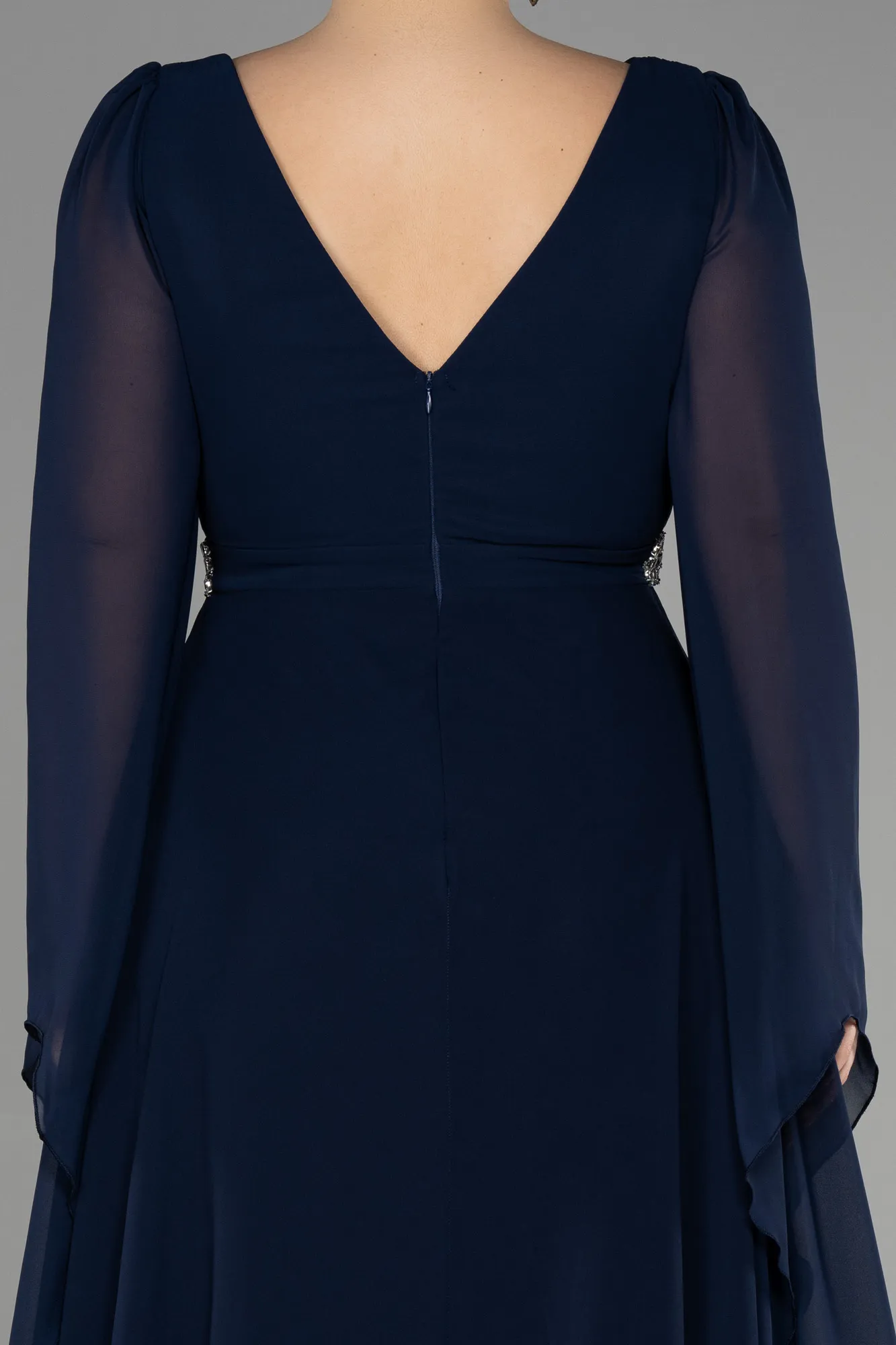 Navy Blue-Long Chiffon Plus Size Evening Dress ABU3543