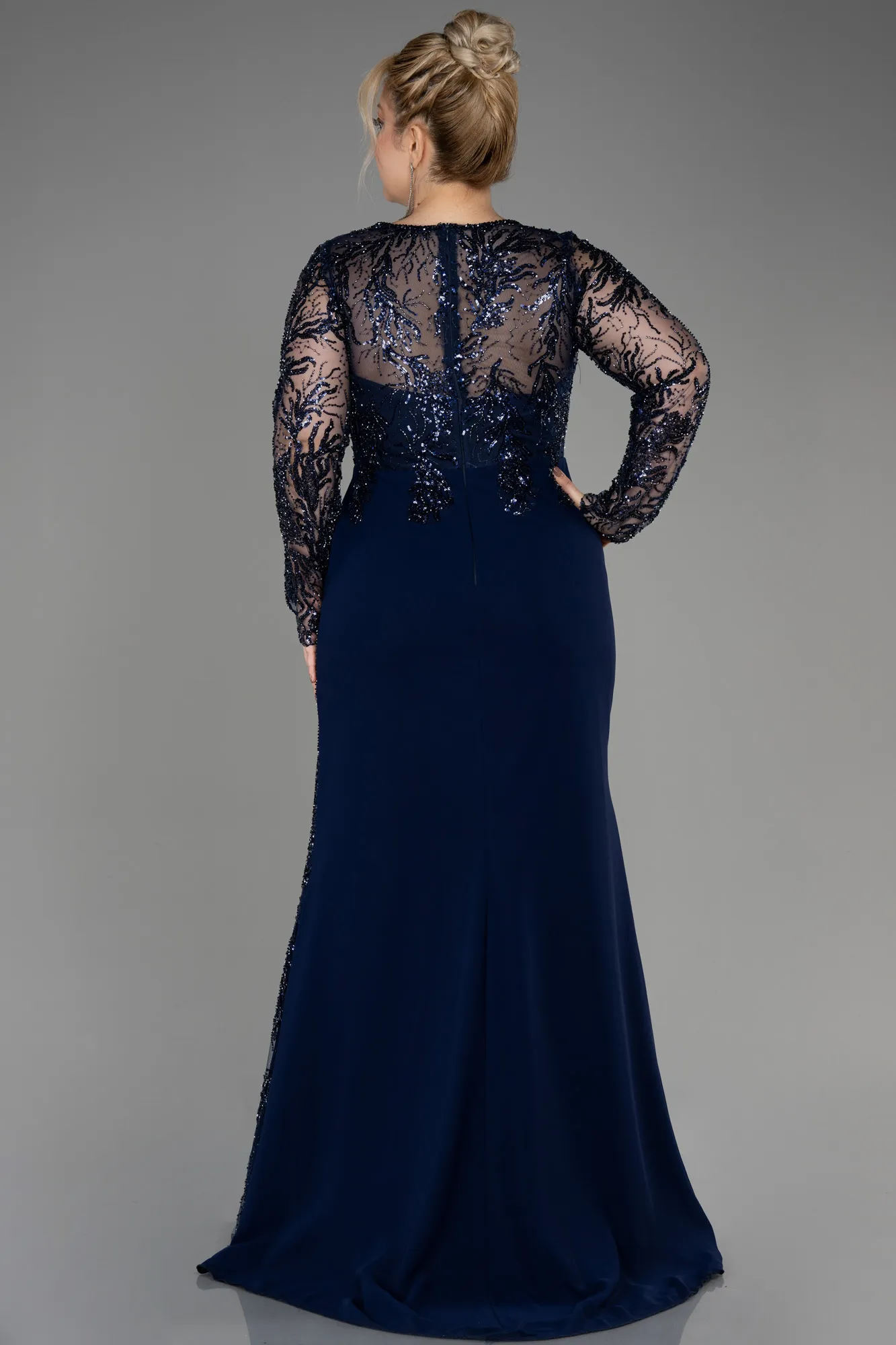 Navy Blue-Long Chiffon Plus Size Evening Dress ABU3843