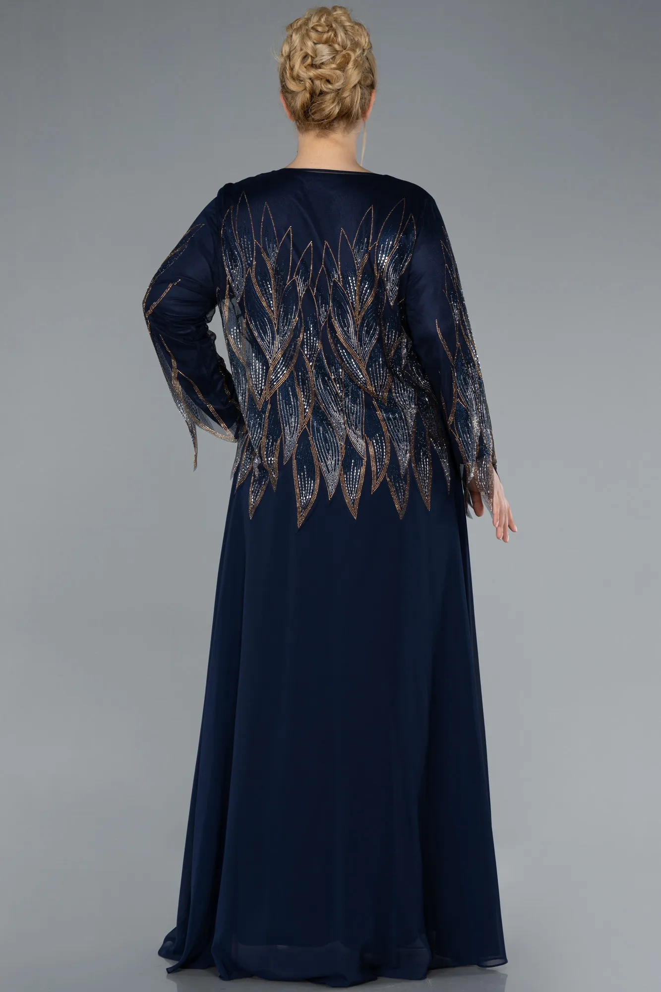 Navy Blue-Long Chiffon Plus Size Evening Dress ABU4636