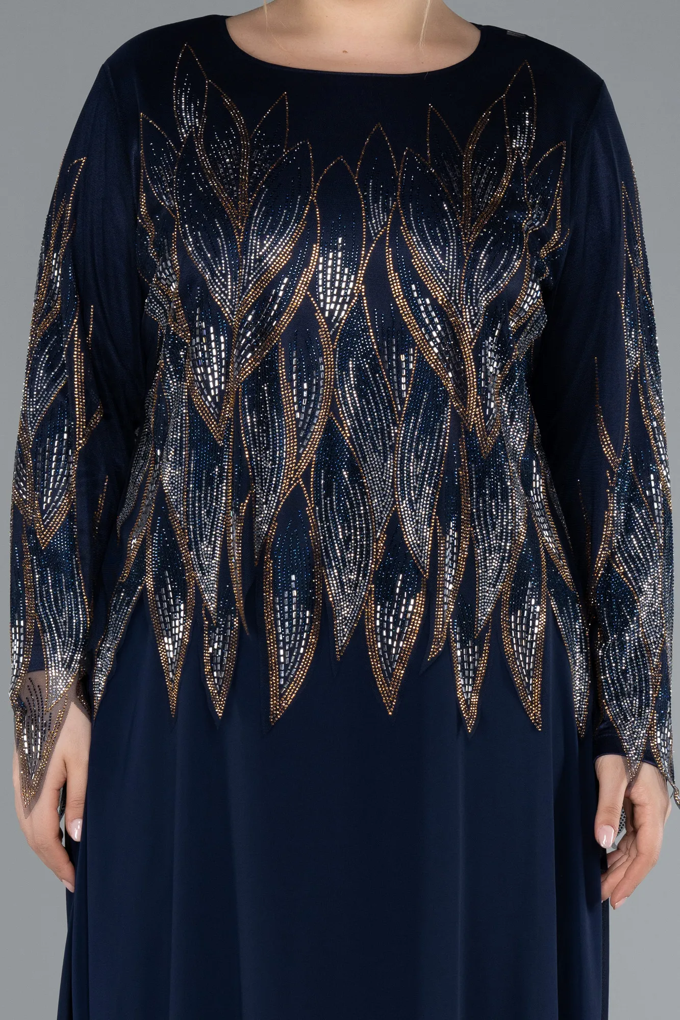 Navy Blue-Long Chiffon Plus Size Evening Dress ABU4636