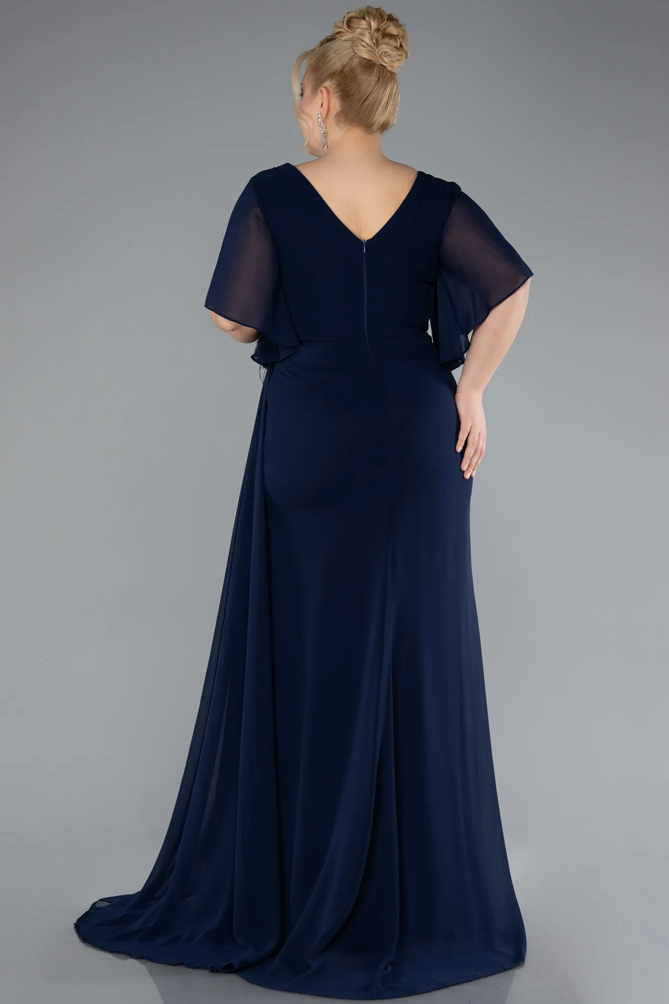 Navy Blue-Long Chiffon Plus Size Evening Dress ABU4911