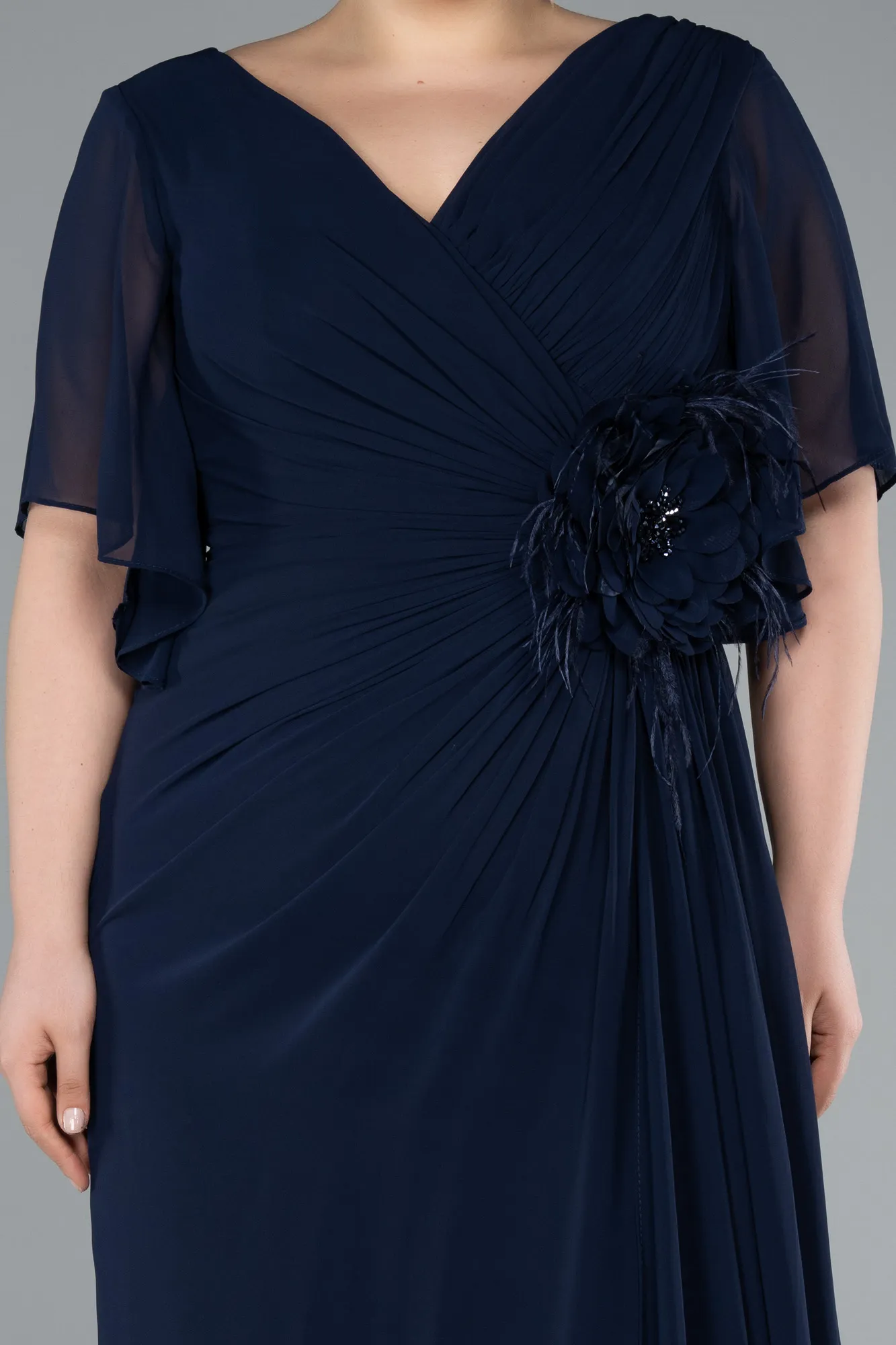 Navy Blue-Long Chiffon Plus Size Evening Dress ABU4911