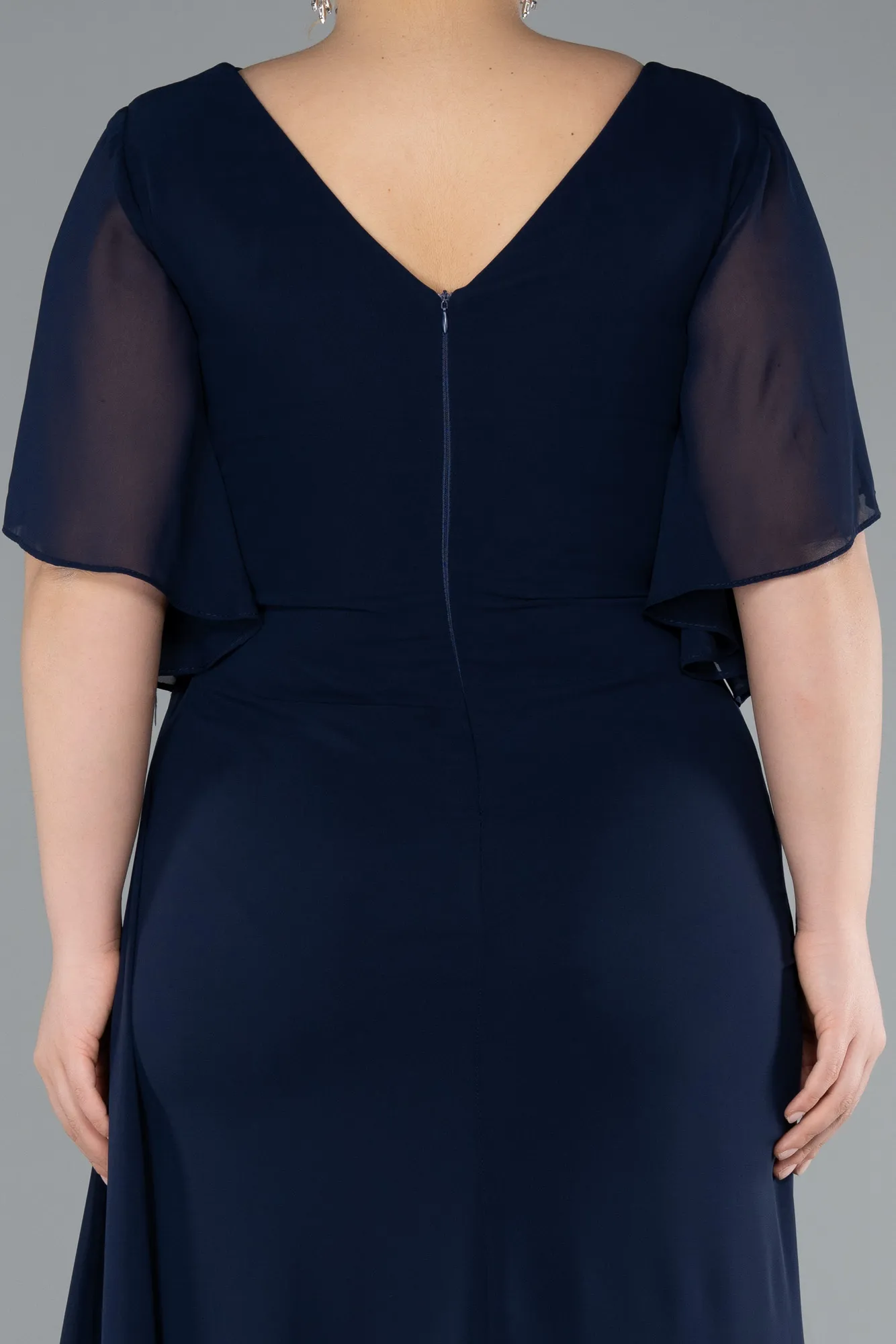 Navy Blue-Long Chiffon Plus Size Evening Dress ABU4911
