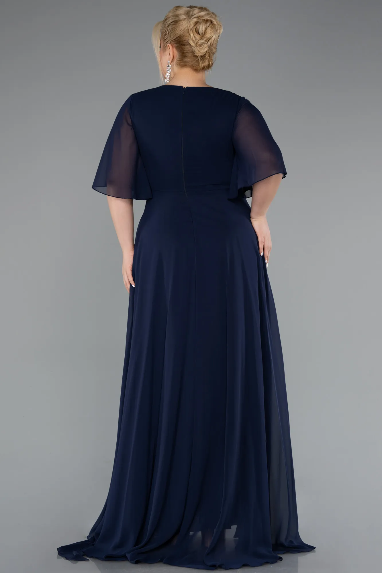 Navy Blue-Long Chiffon Plus Size Evening Dress ABU5051