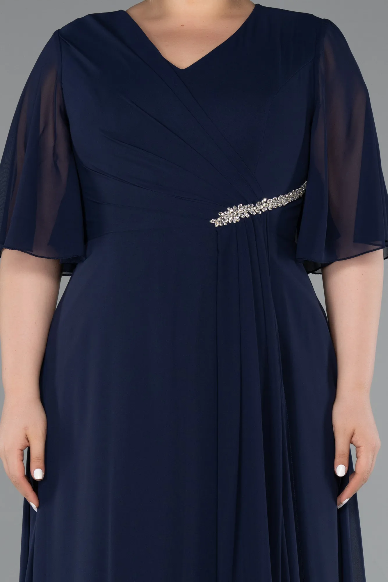 Navy Blue-Long Chiffon Plus Size Evening Dress ABU5051