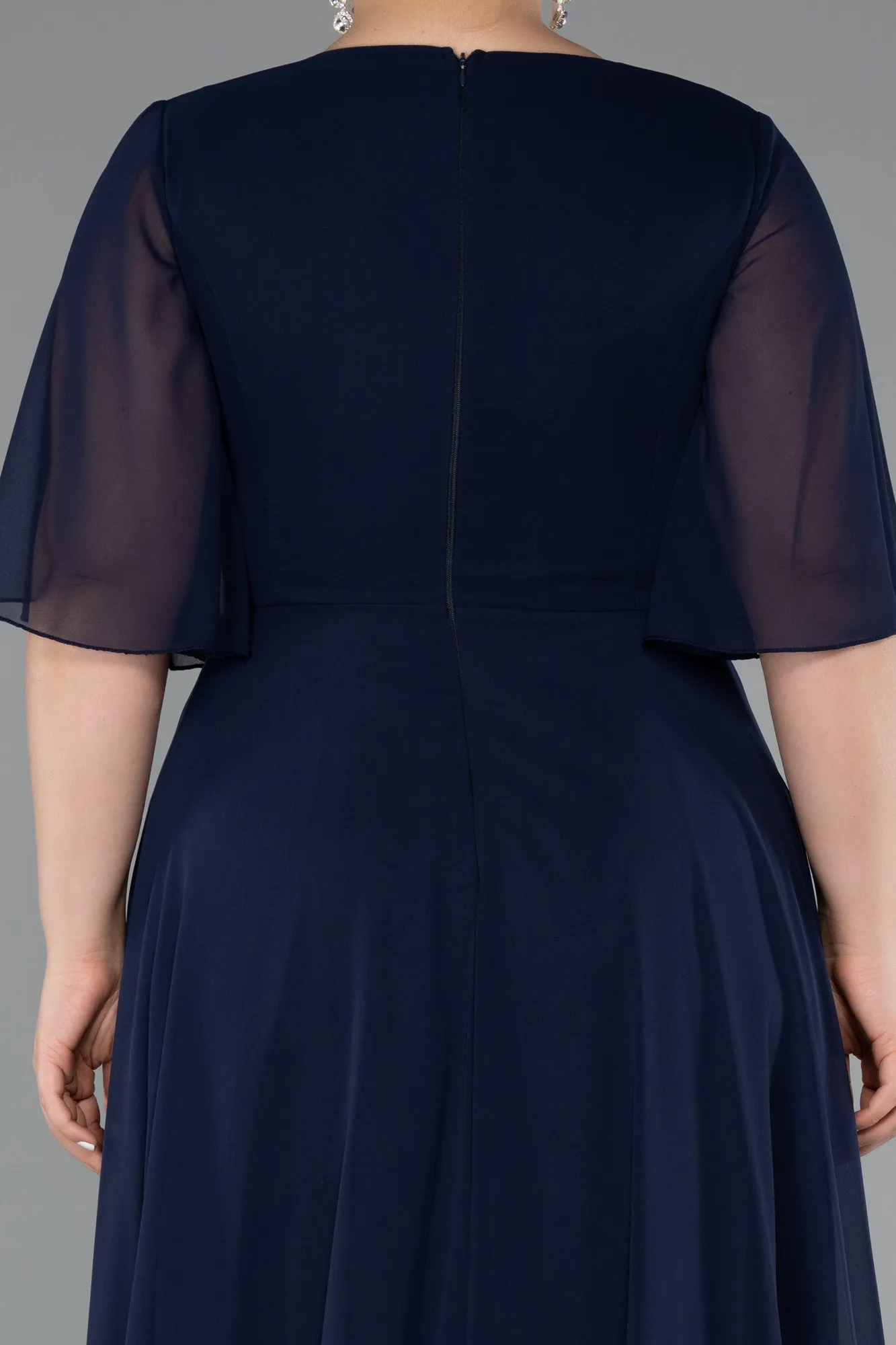 Navy Blue-Long Chiffon Plus Size Evening Dress ABU5051