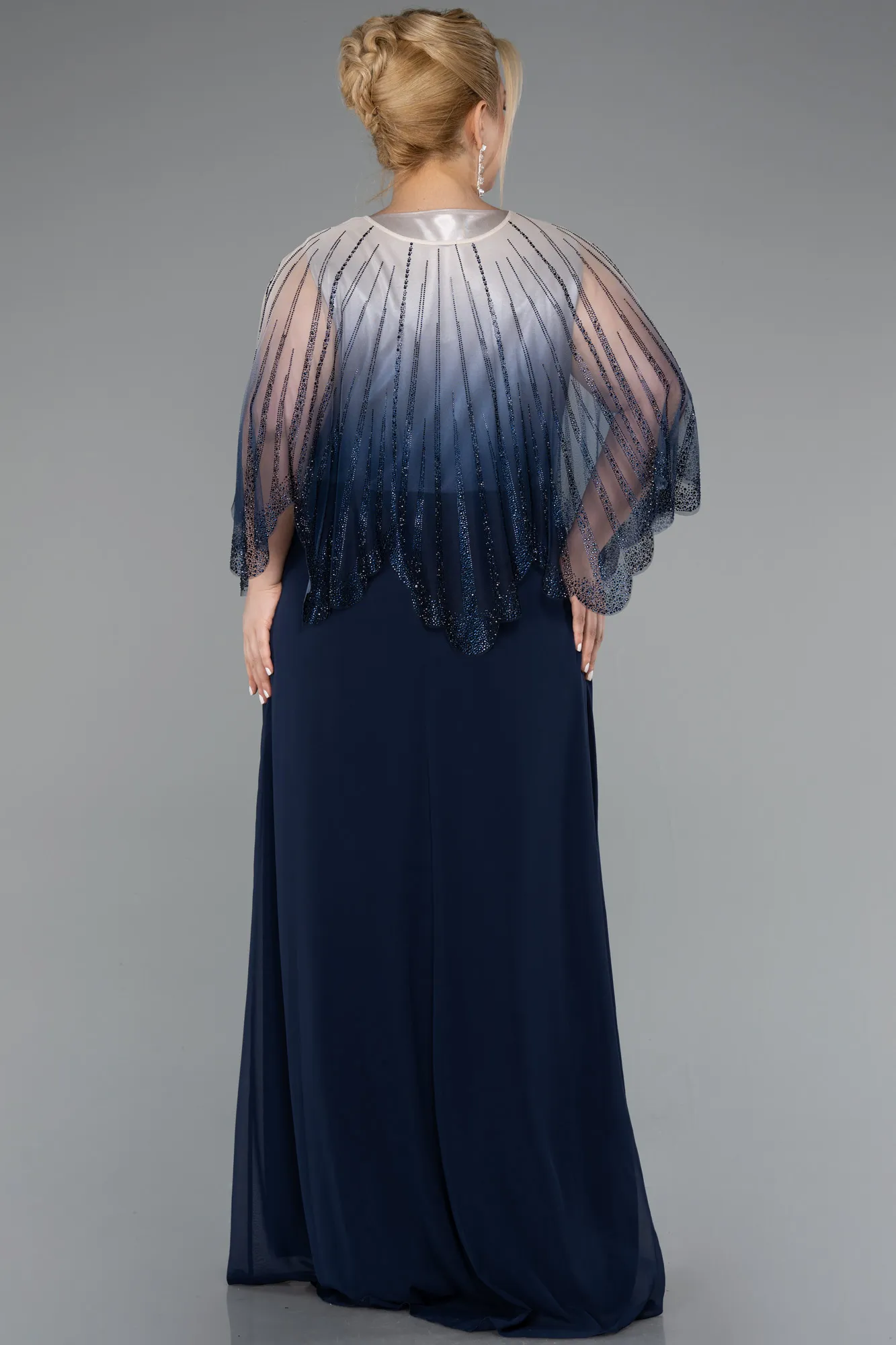 Navy Blue-Long Chiffon Plus Size Evening Dress ABU5090