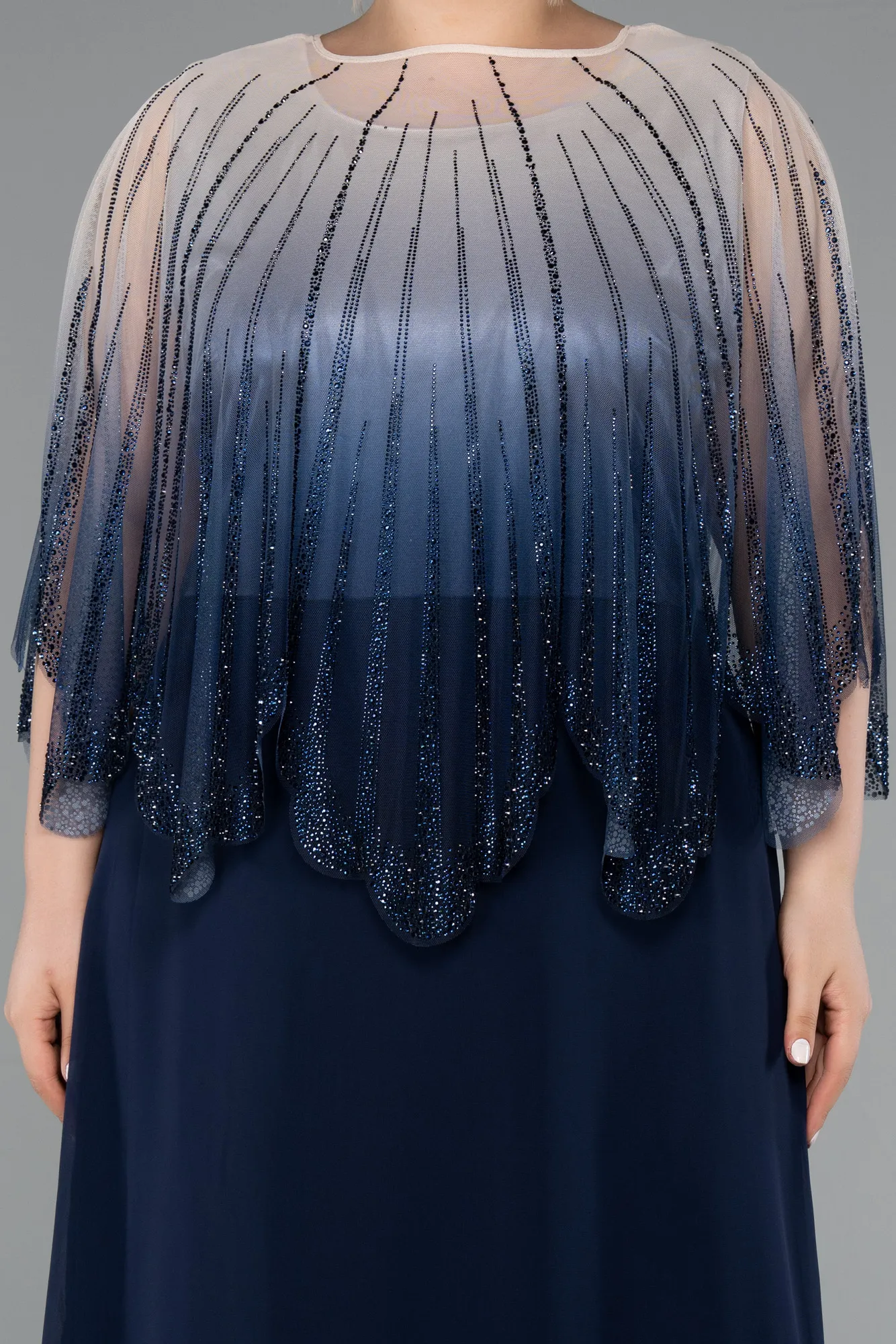 Navy Blue-Long Chiffon Plus Size Evening Dress ABU5090