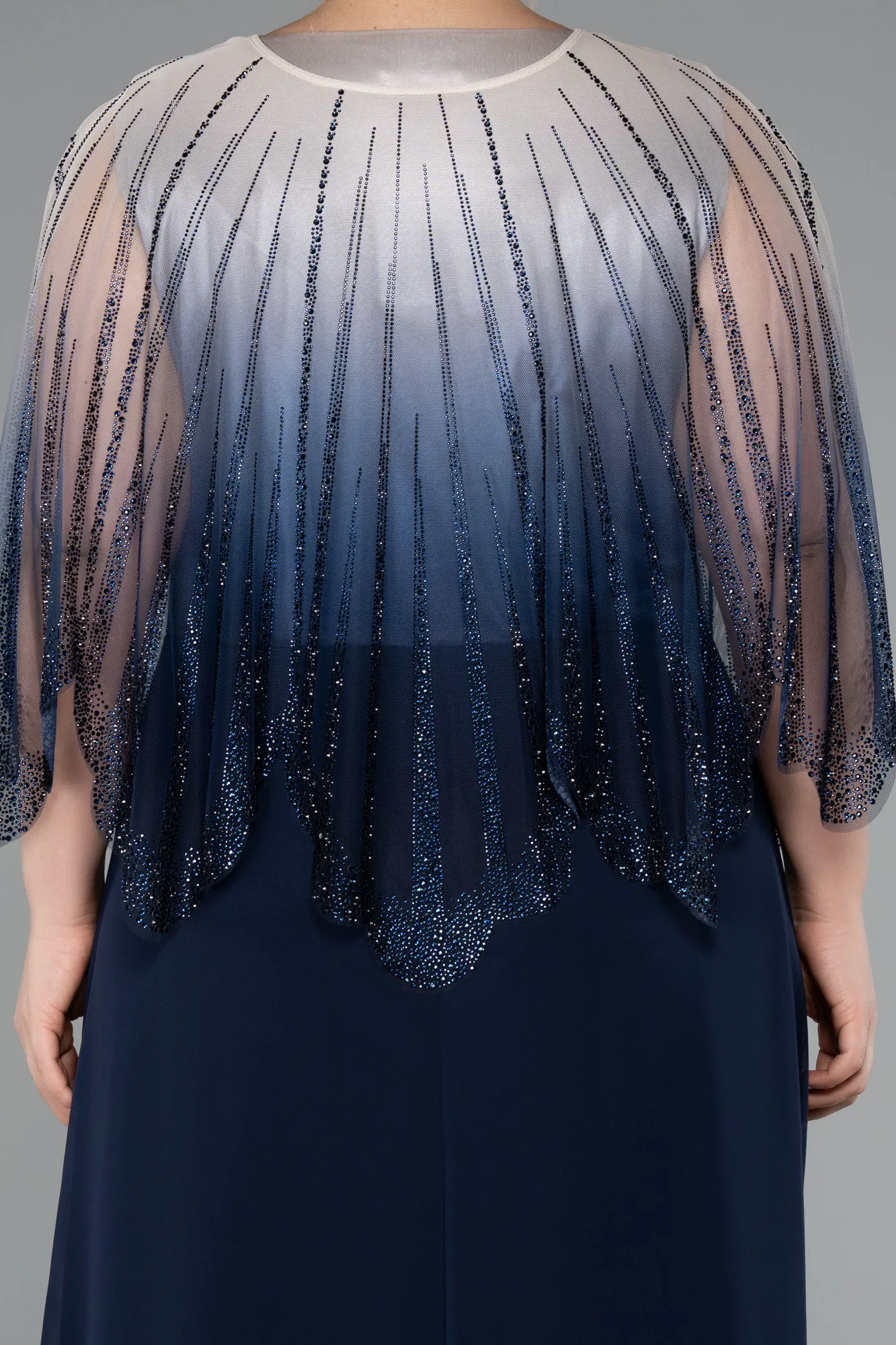 Navy Blue-Long Chiffon Plus Size Evening Dress ABU5090