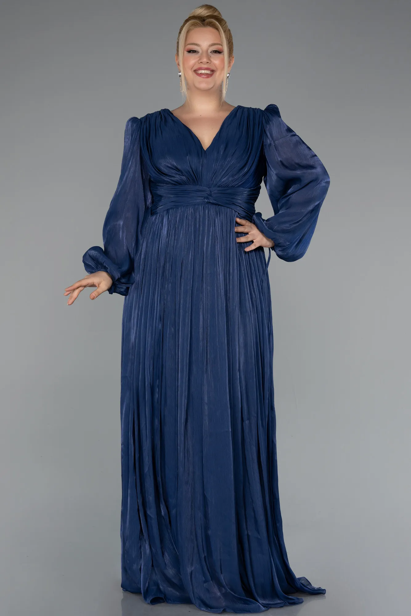 Navy Blue-Long Chiffon Plus Size Evening Dress ABU5160