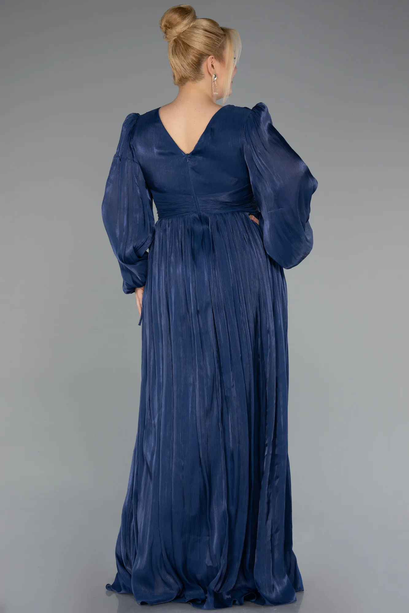 Navy Blue-Long Chiffon Plus Size Evening Dress ABU5160