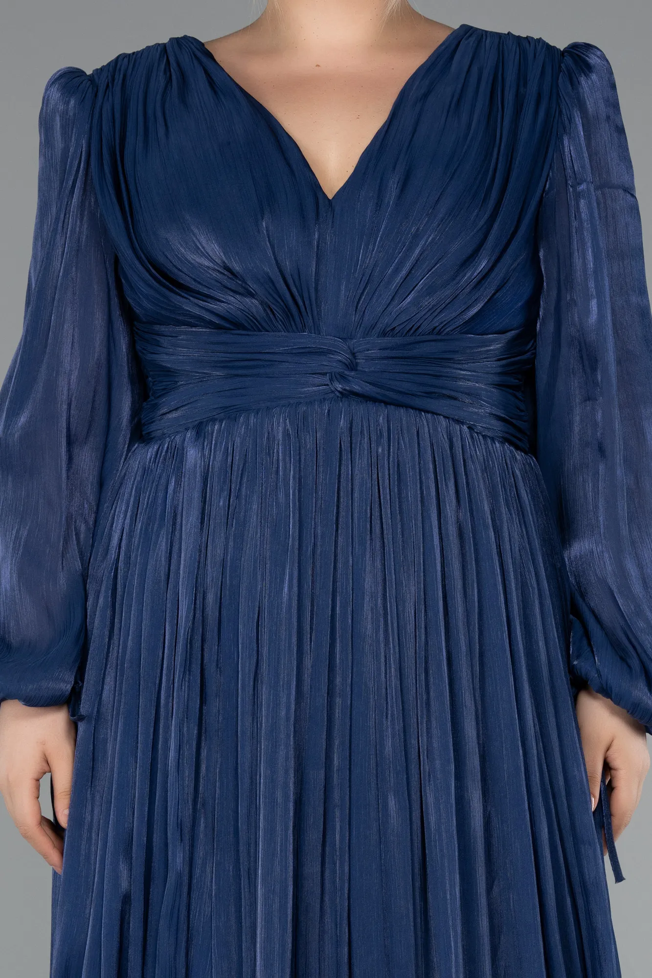Navy Blue-Long Chiffon Plus Size Evening Dress ABU5160