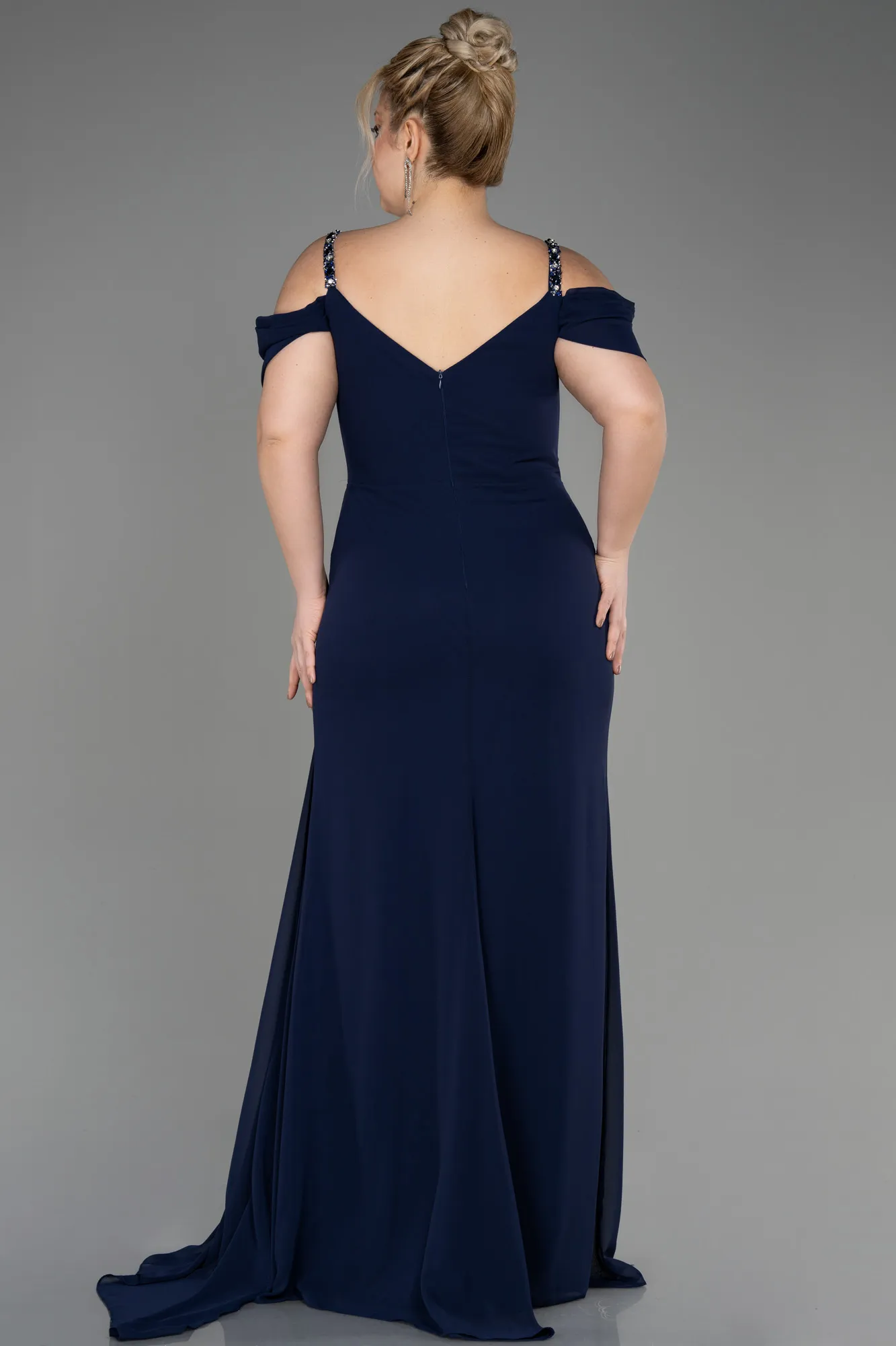 Navy Blue-Long Chiffon Plus Size Evening Gown ABU3742