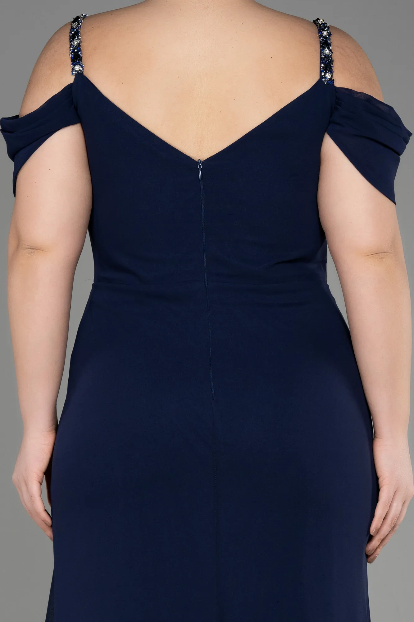 Navy Blue-Long Chiffon Plus Size Evening Gown ABU3742
