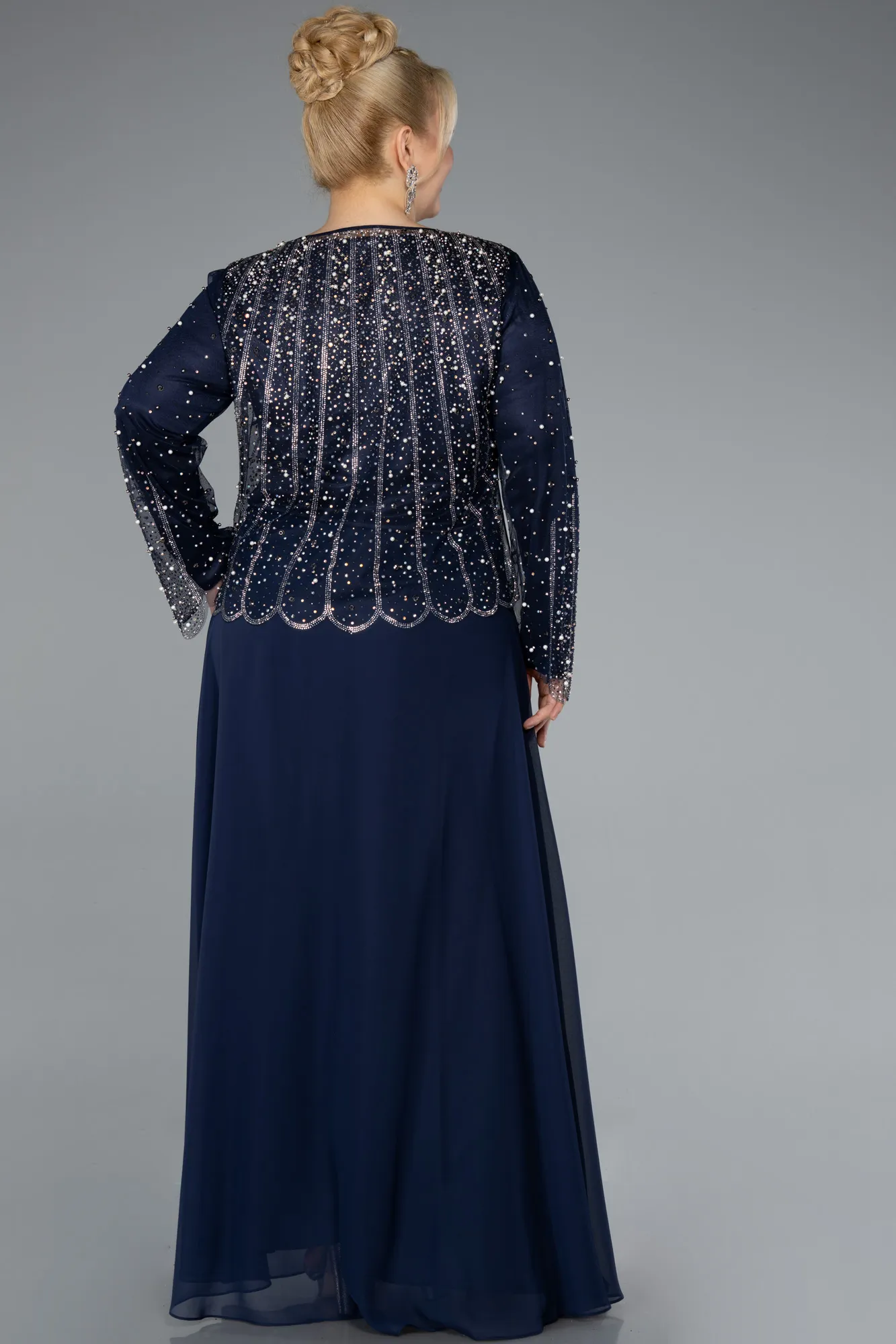 Navy Blue-Long Chiffon Plus Size Evening Gown ABU4629