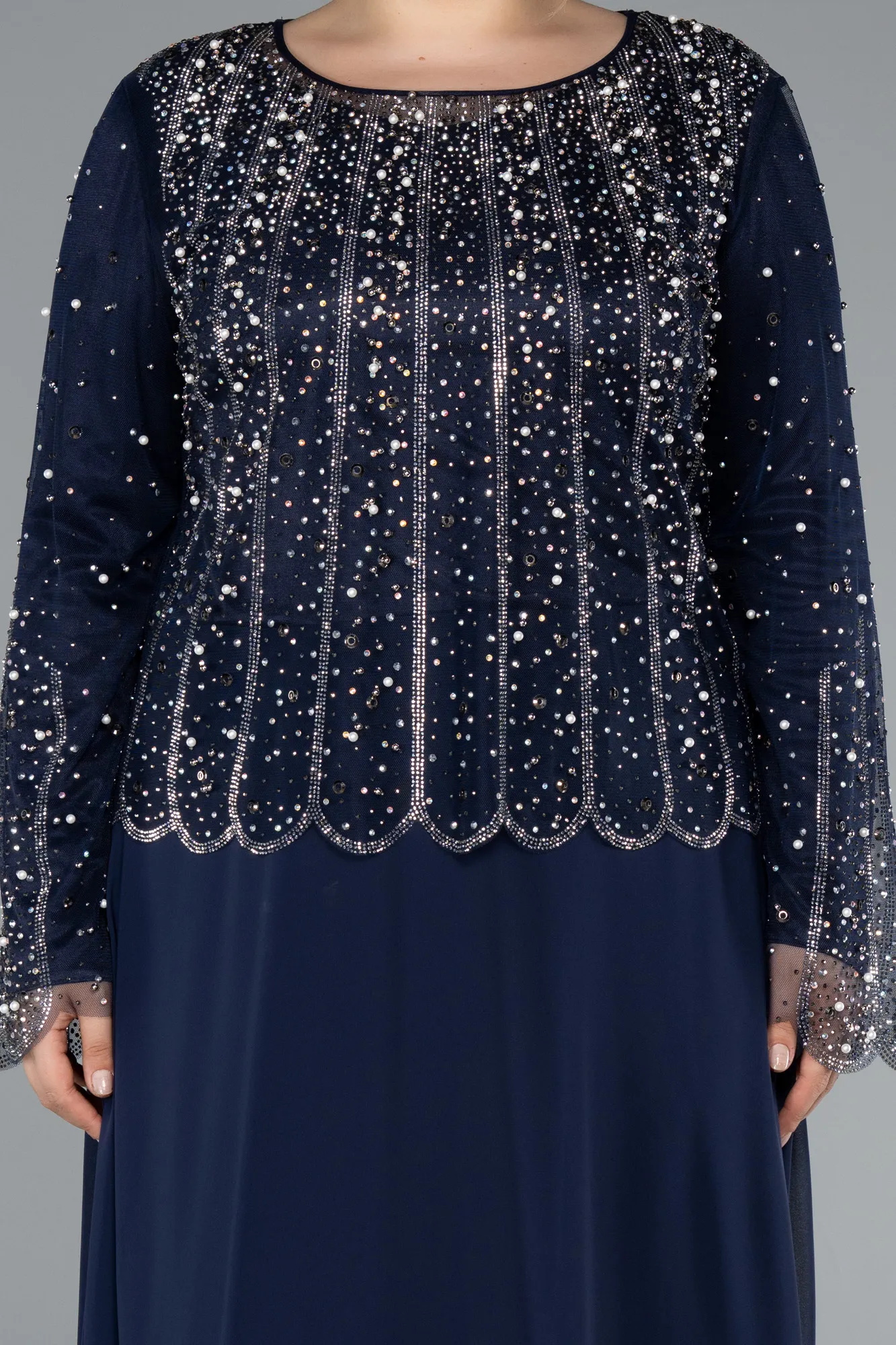 Navy Blue-Long Chiffon Plus Size Evening Gown ABU4629