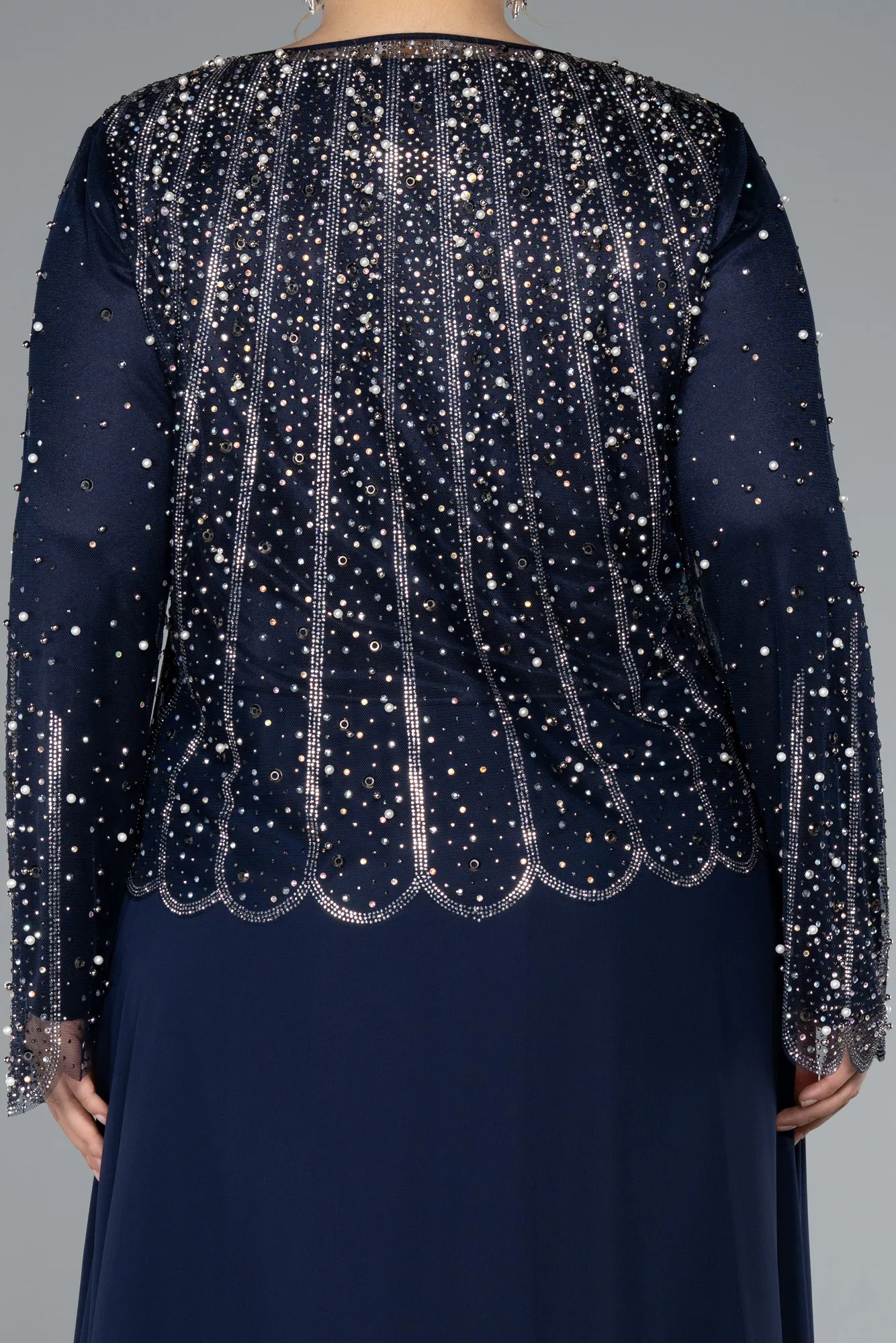 Navy Blue-Long Chiffon Plus Size Evening Gown ABU4629