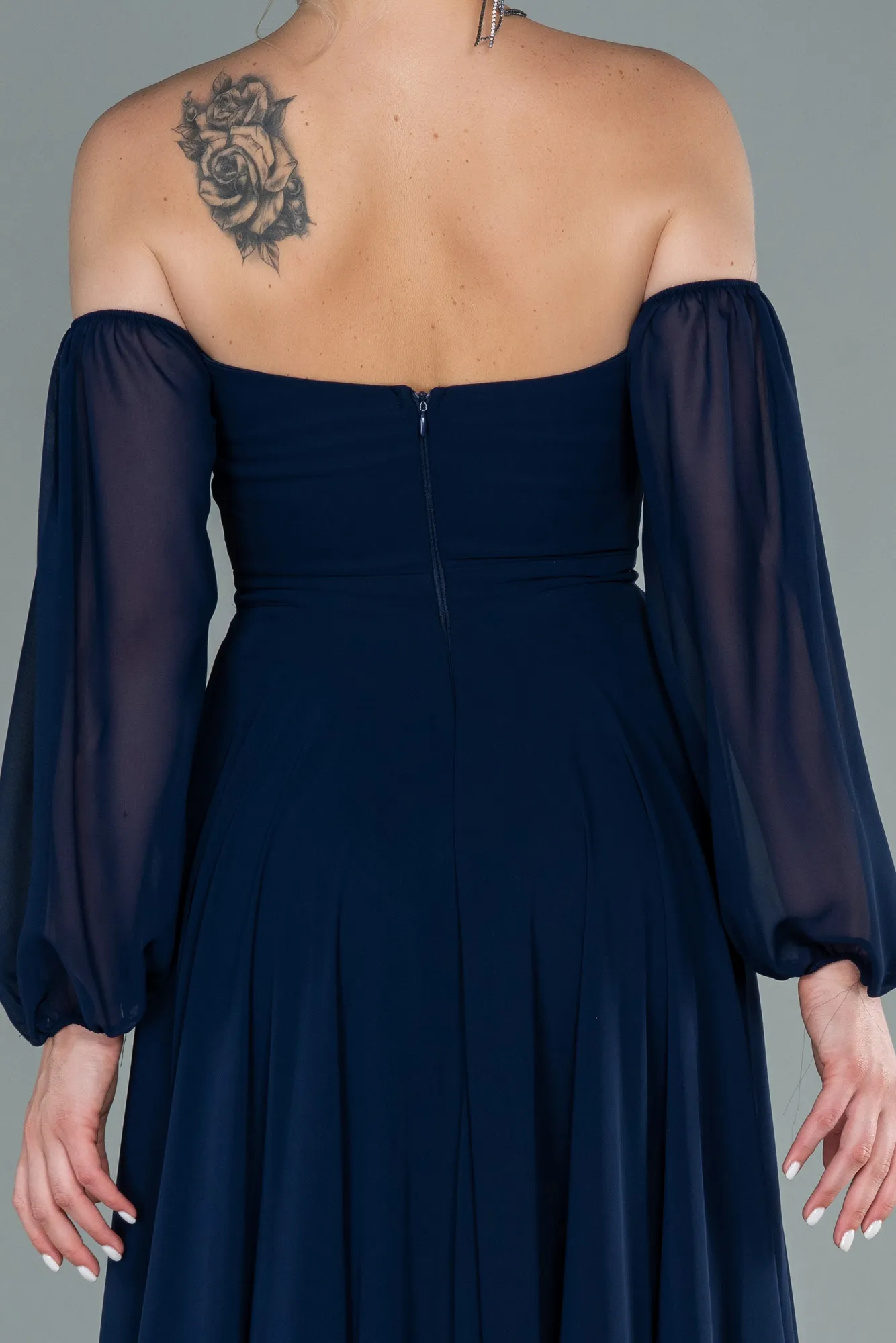 Navy Blue-Long Chiffon Prom Gown ABU2457