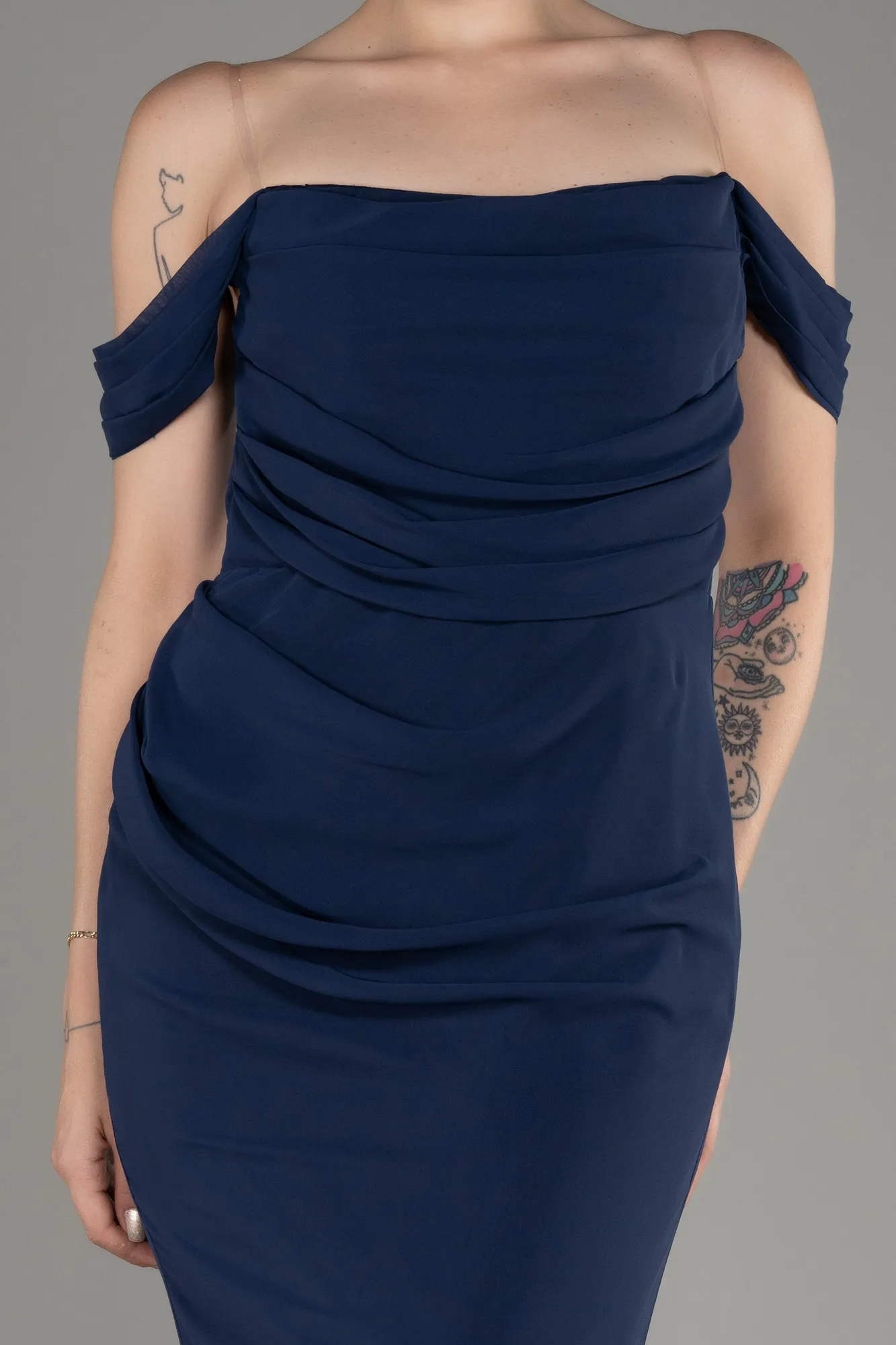 Navy Blue-Long Chiffon Prom Gown ABU3211