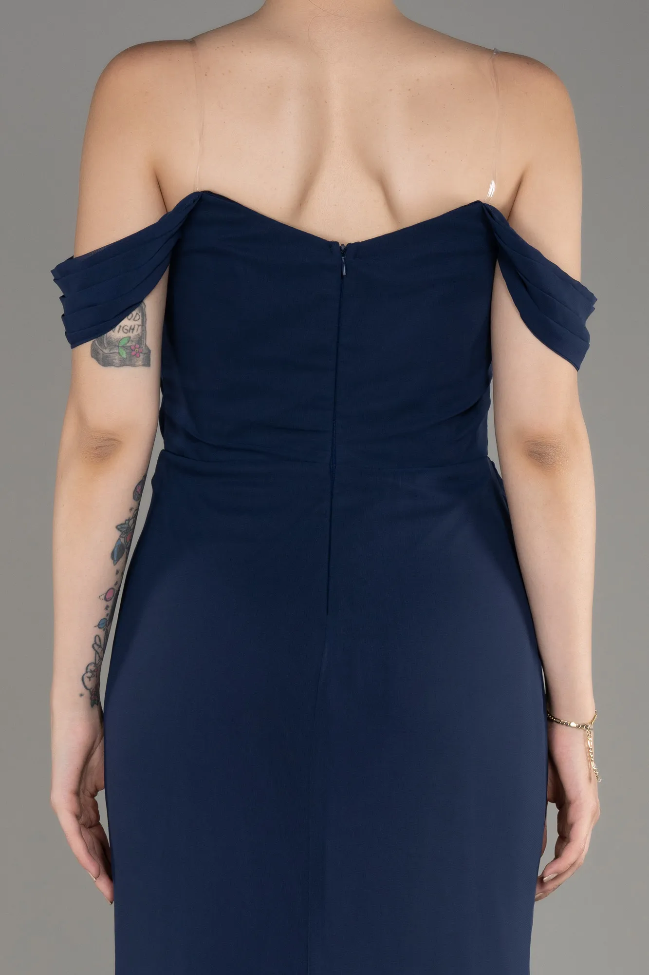 Navy Blue-Long Chiffon Prom Gown ABU3211