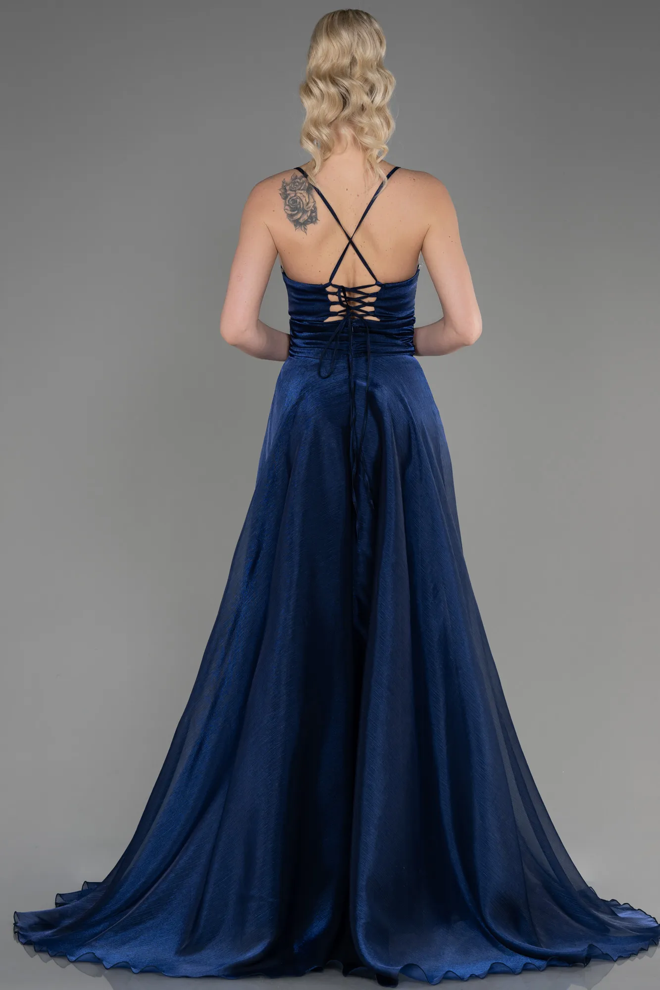 Navy Blue-Long Chiffon Prom Gown ABU3771