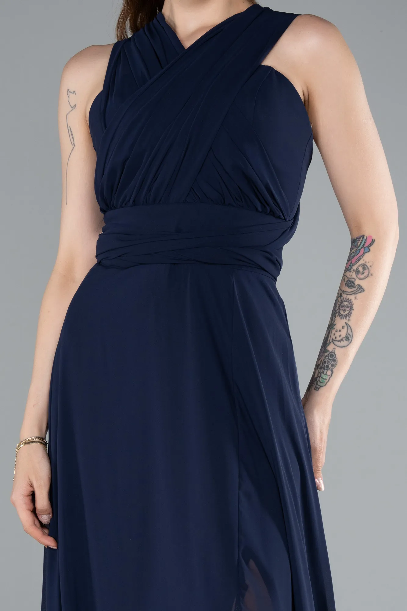 Navy Blue-Long Chiffon Prom Gown ABU4965