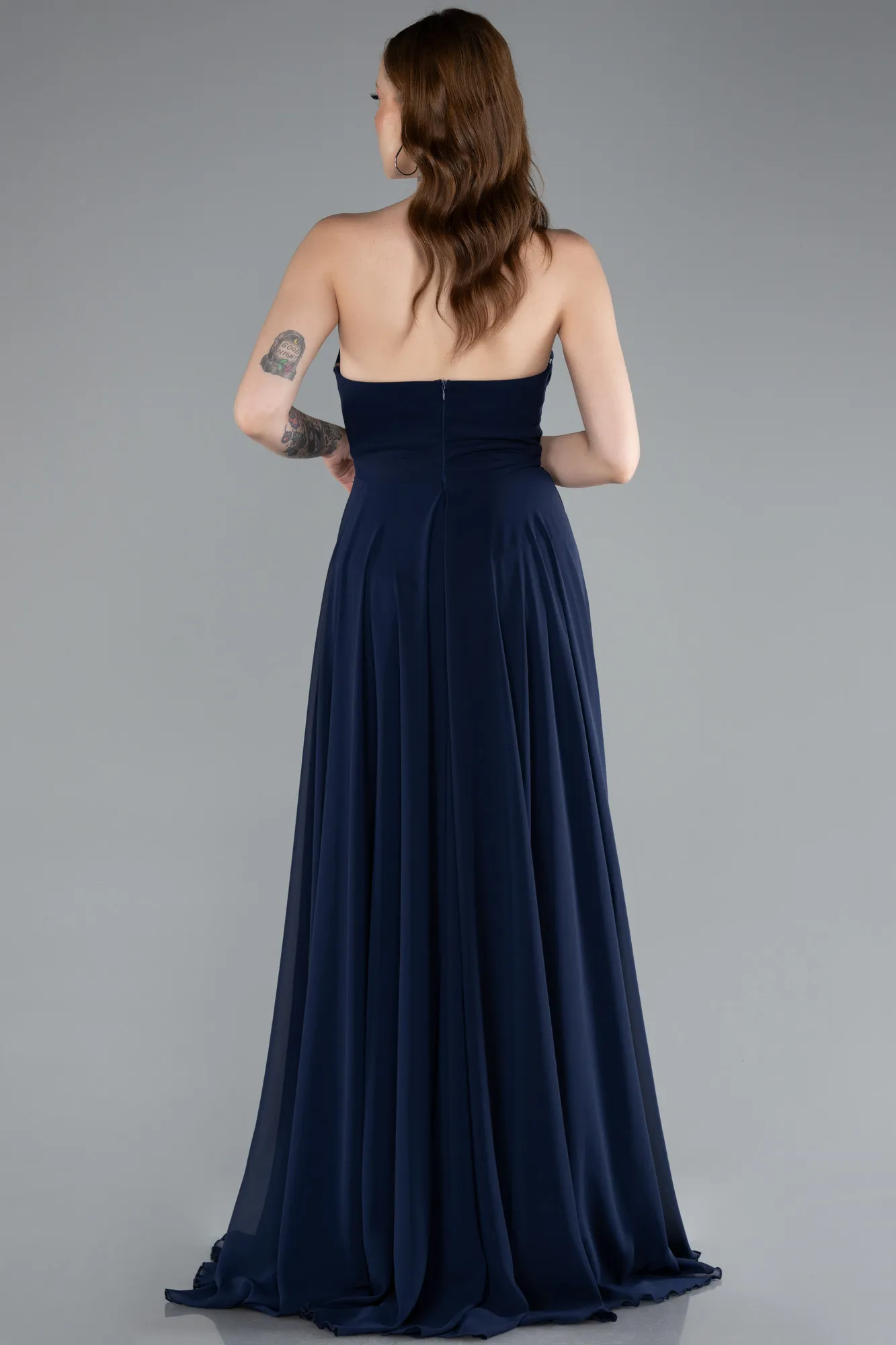 Navy Blue-Long Chiffon Prom Gown ABU4966