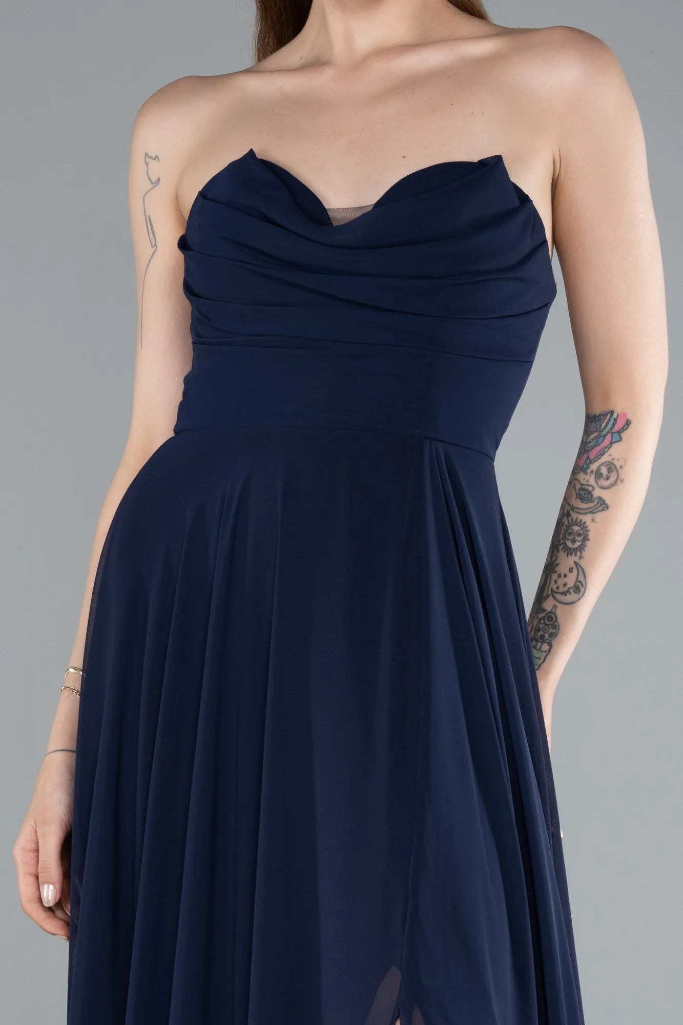 Navy Blue-Long Chiffon Prom Gown ABU4966