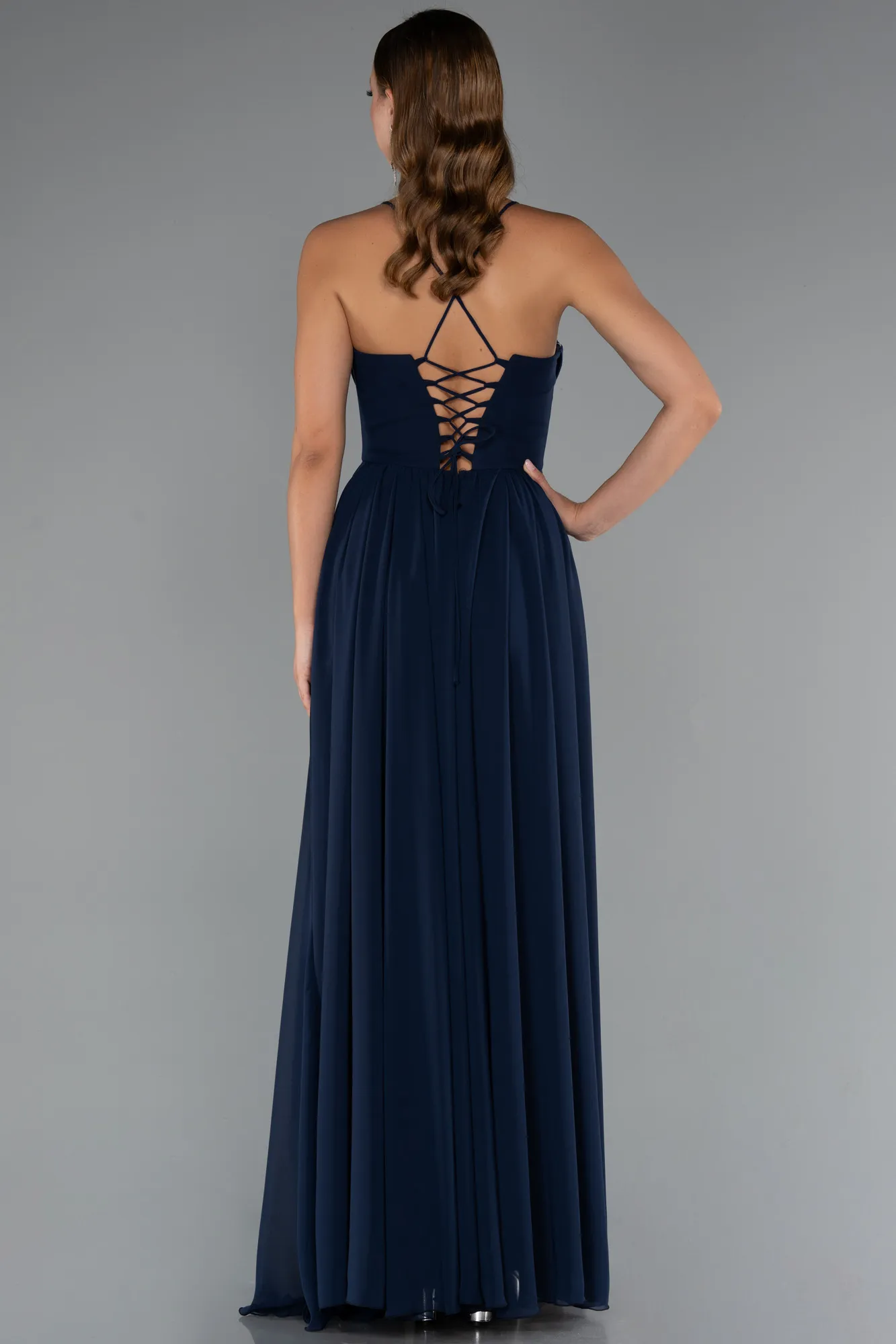 Navy Blue-Long Chiffon Prom Gown ABU5223