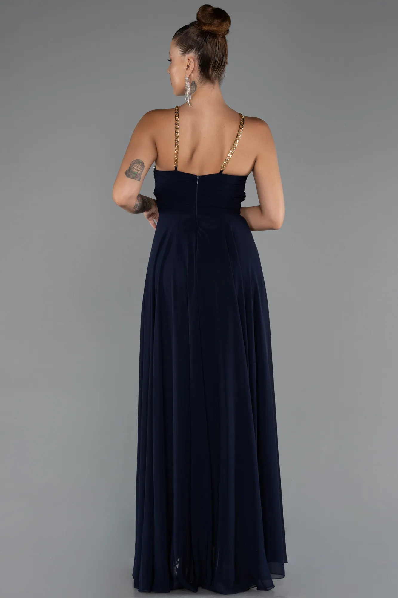 Navy Blue-Long Chiffon Prom Gown ABU5298