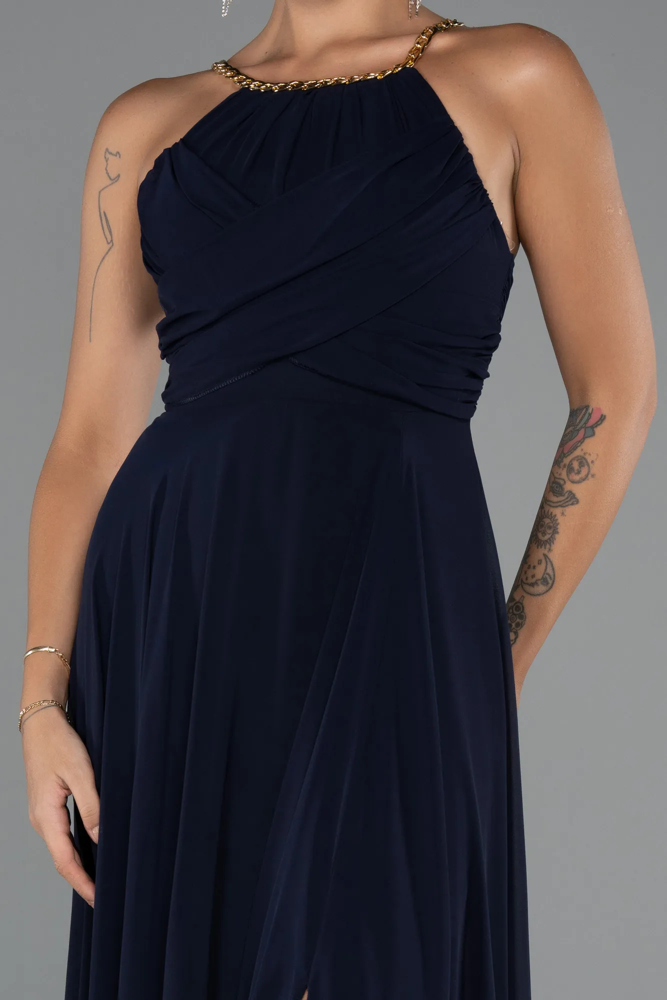 Navy Blue-Long Chiffon Prom Gown ABU5298