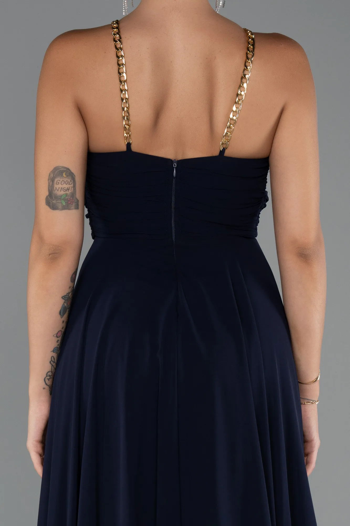 Navy Blue-Long Chiffon Prom Gown ABU5298