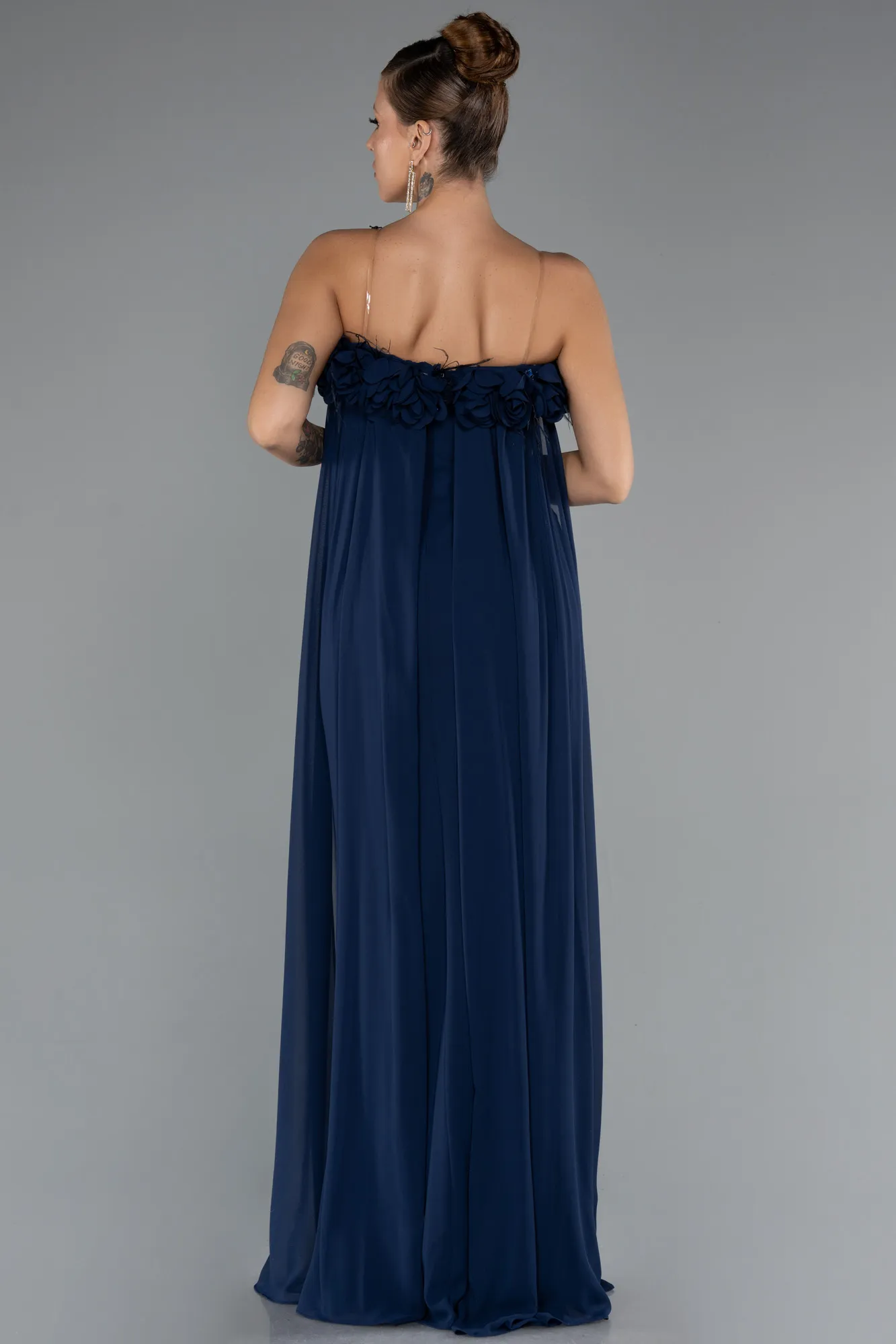 Navy Blue-Long Chiffon Prom Gown ABU5351