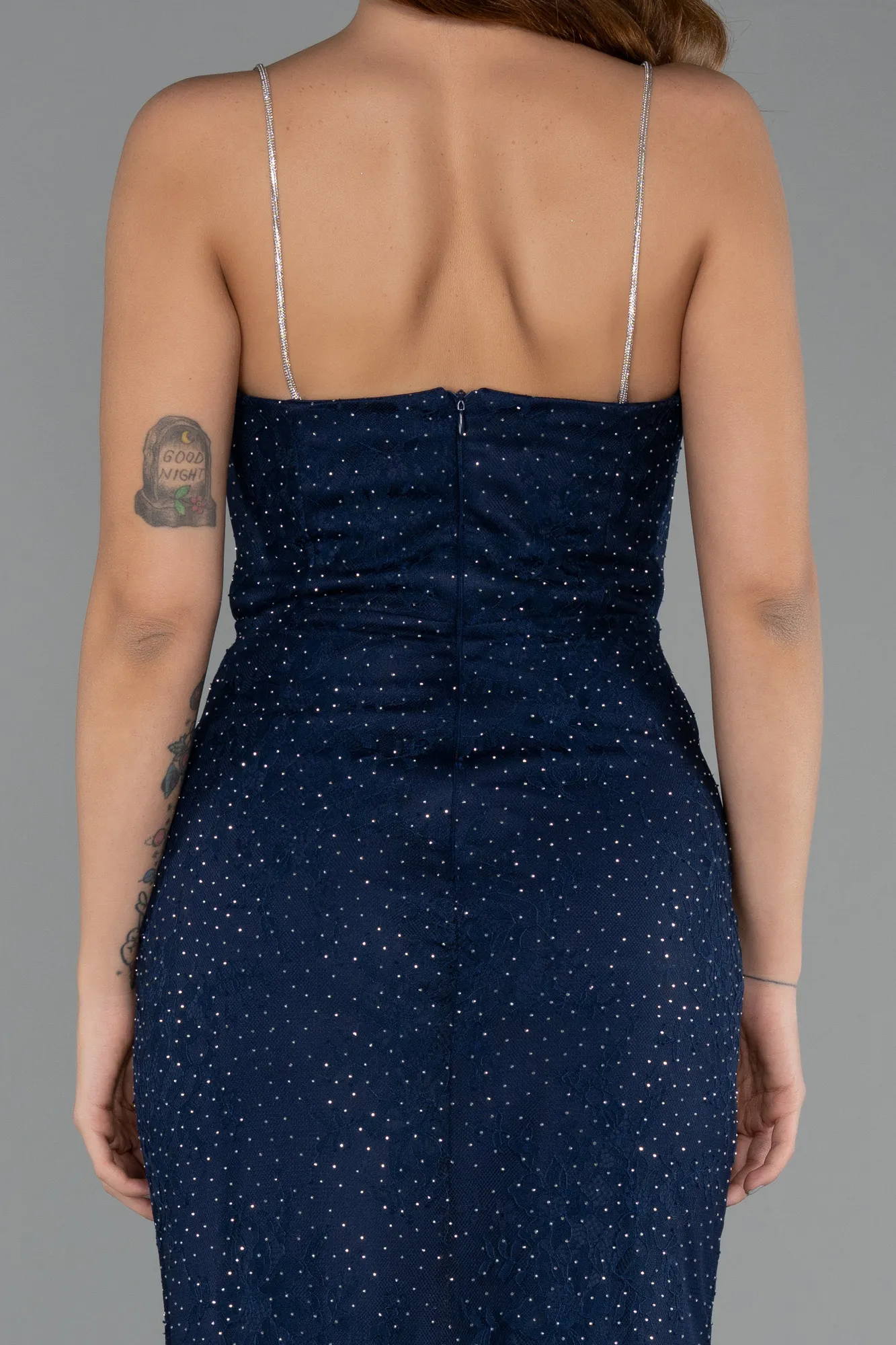 Navy Blue-Long Dantelle Evening Dress ABU5407