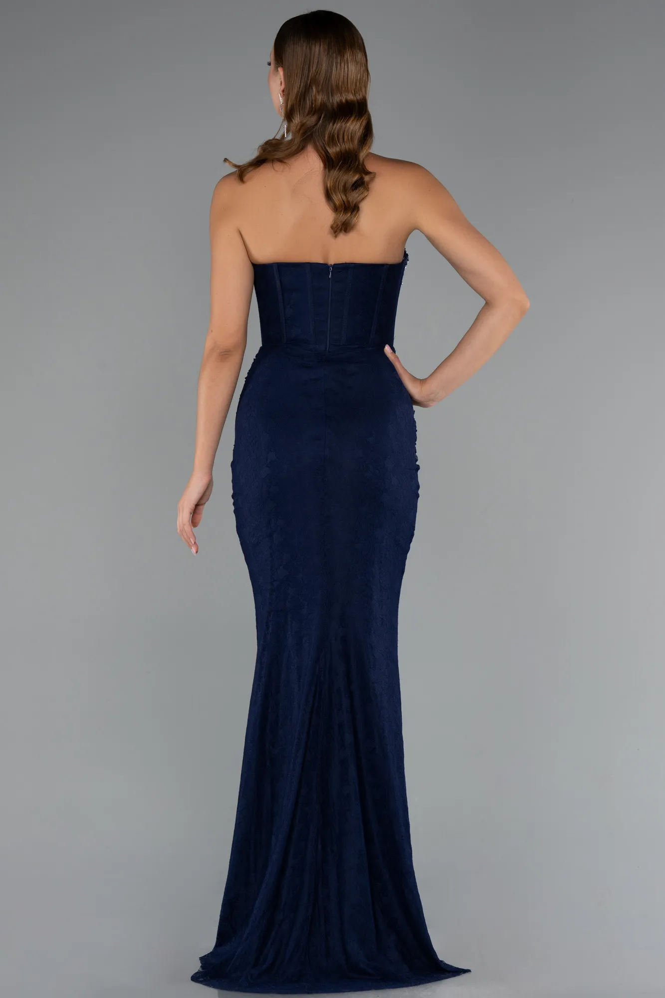 Navy Blue-Long Dantelle Mermaid Evening Gown ABU5215