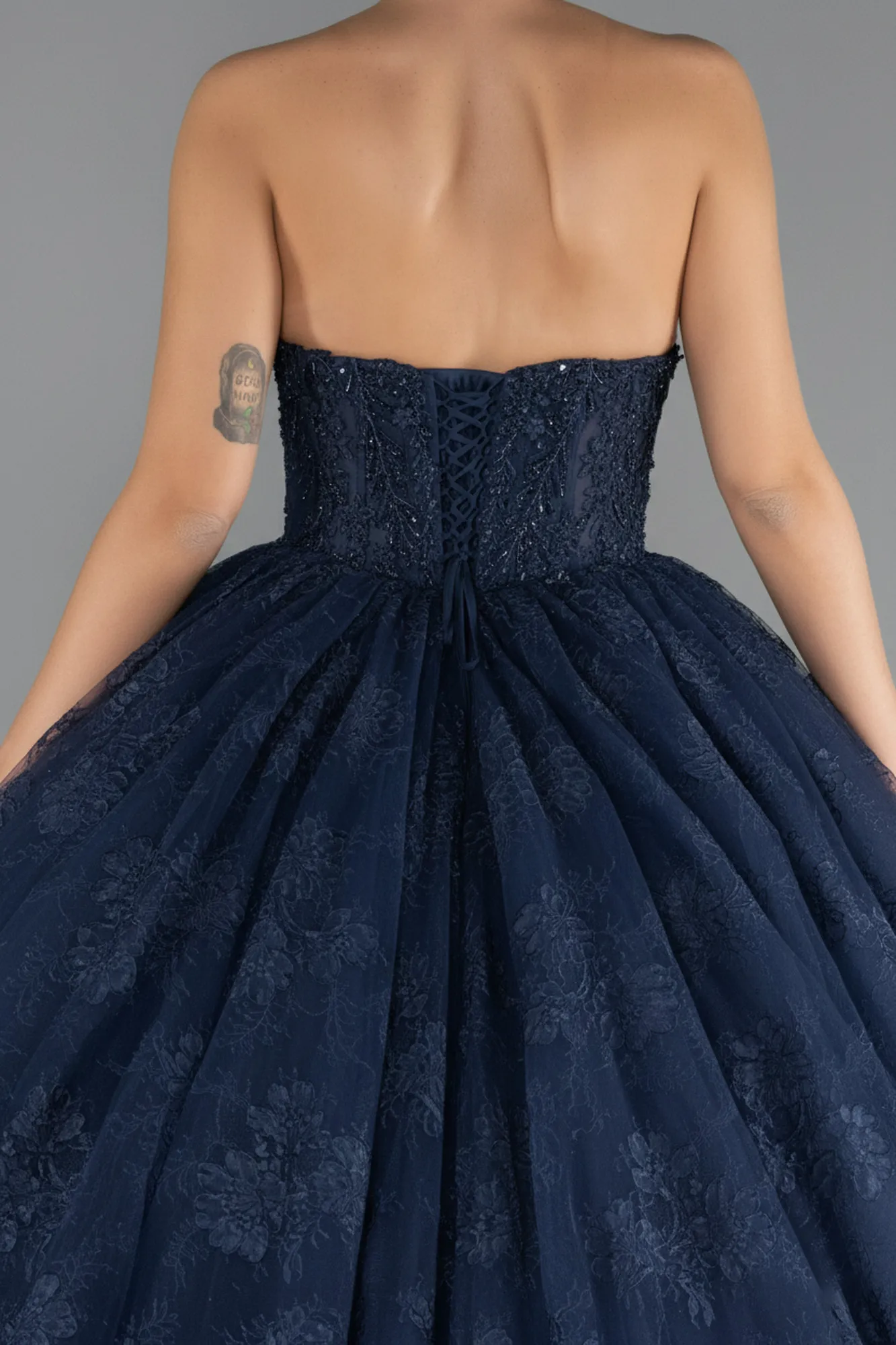 Navy Blue-Long Dantelle Special Design Engagement Dress ABU5375