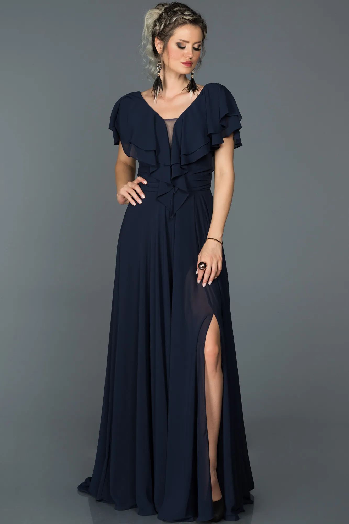 Navy Blue-Long Plus Size Evening Dress ABU032