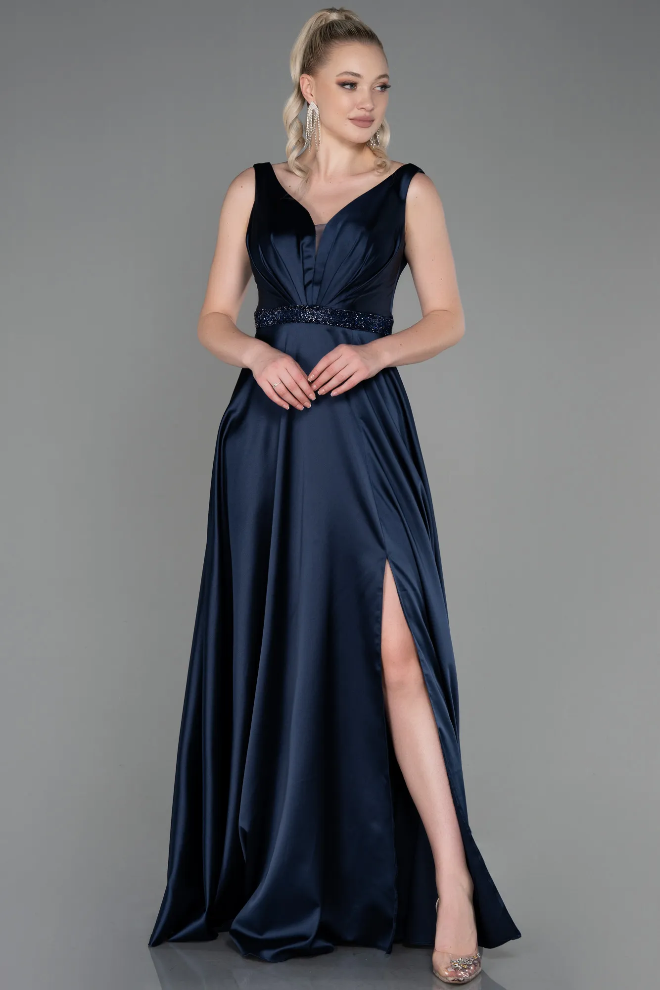 Navy Blue-Long Engagement Dress ABU3199