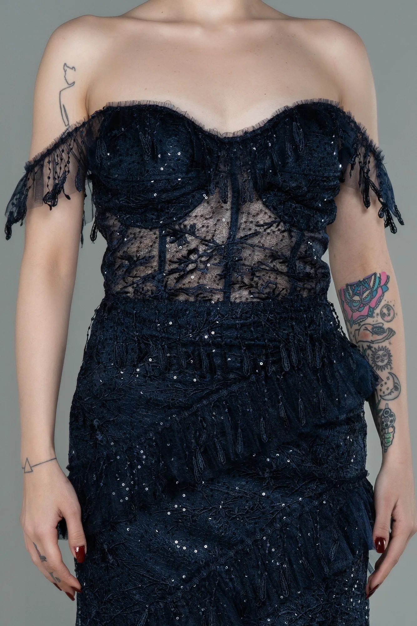 Navy Blue-Long Evening Dress ABU1596