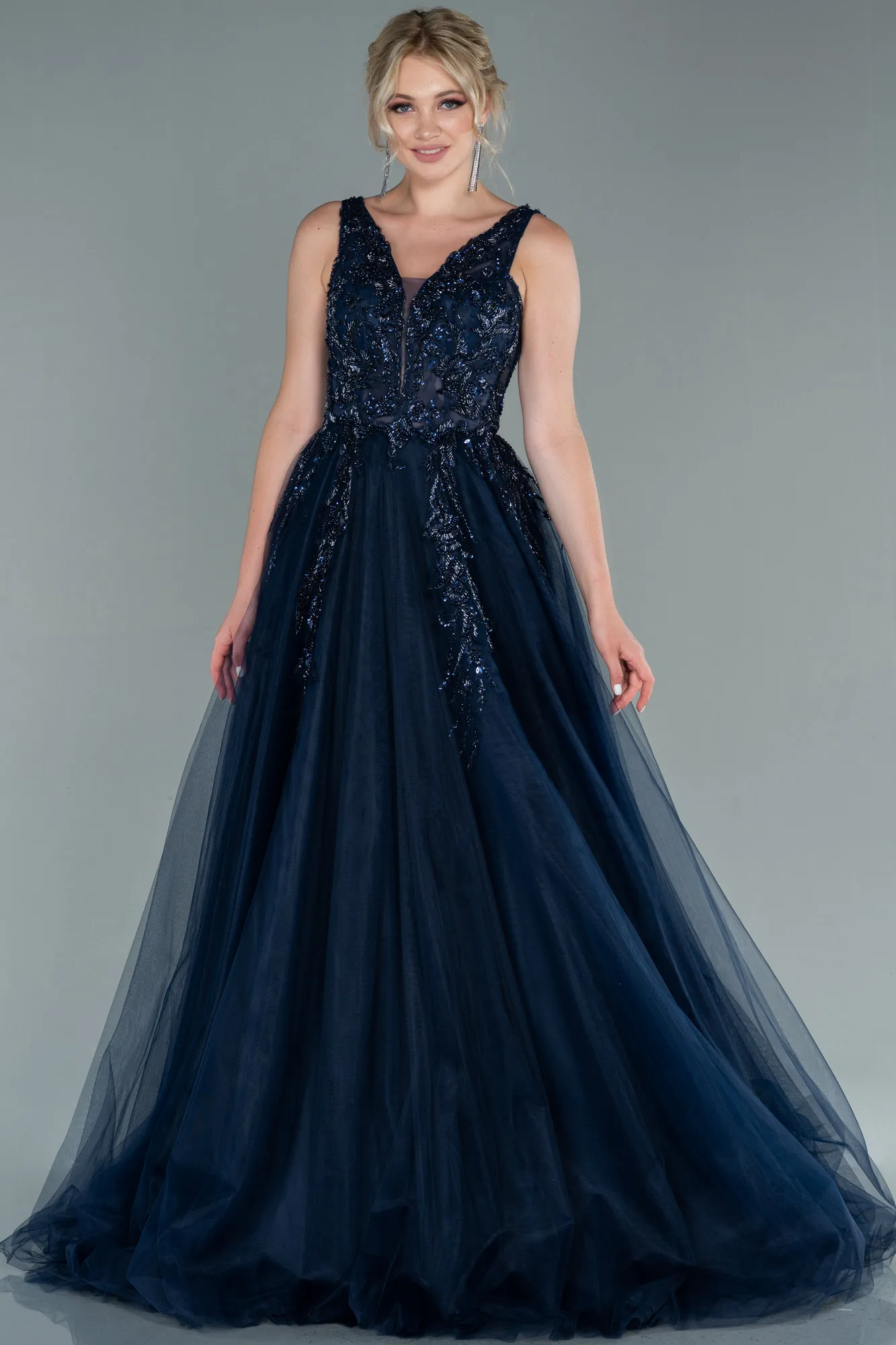 Navy Blue-Long Evening Dress ABU2107