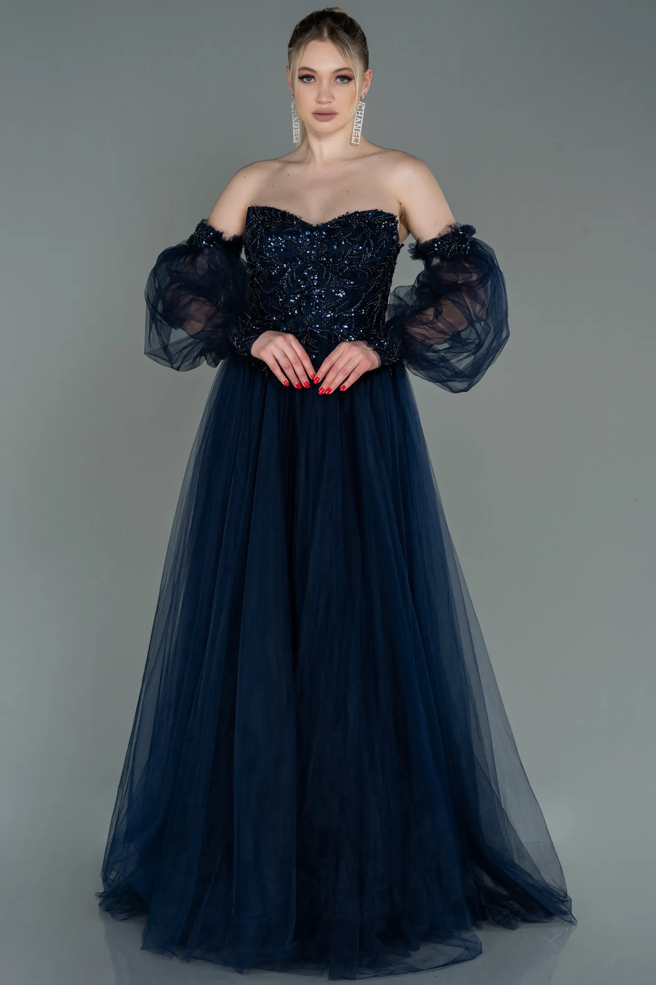 Navy Blue-Long Evening Dress ABU2989