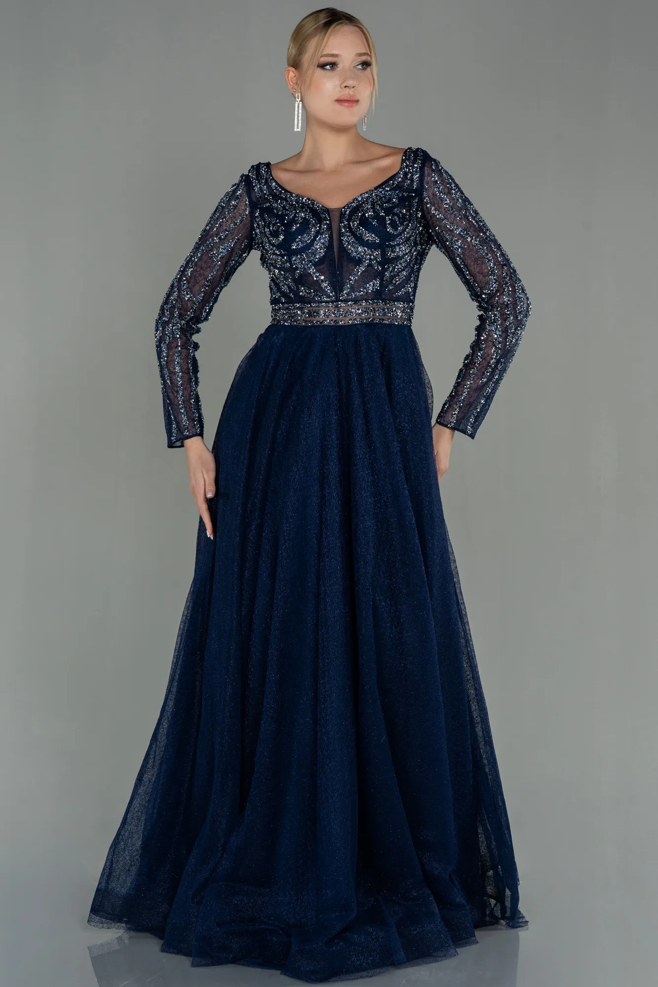 Navy Blue-Long Evening Dress ABU3052