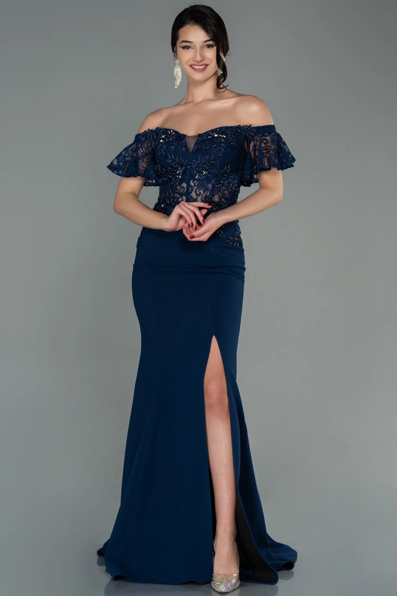 Navy Blue-Long Evening Dress ABU3077