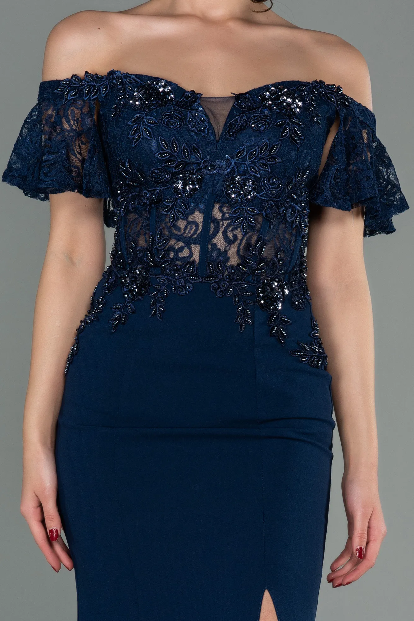 Navy Blue-Long Evening Dress ABU3077