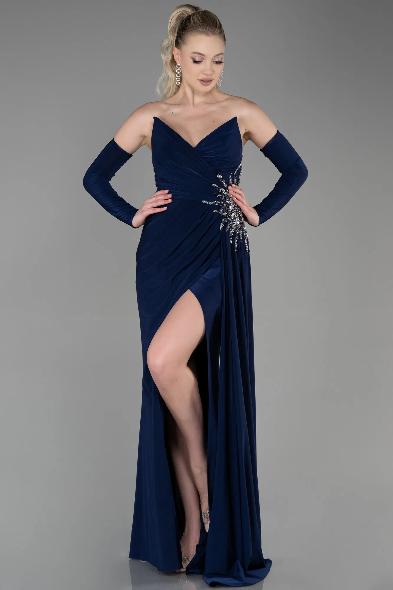 Navy Blue-Long Evening Dress ABU3351