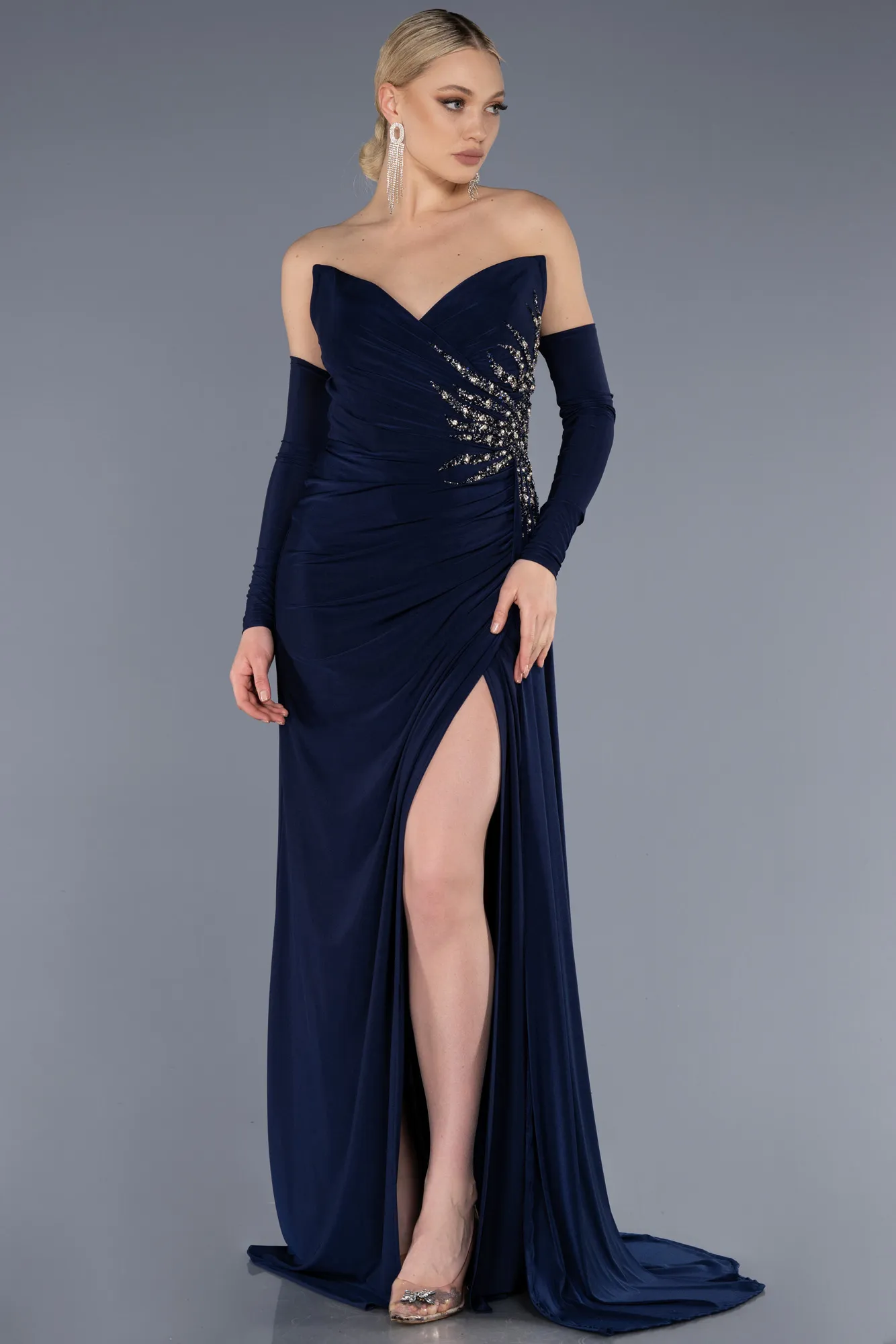 Navy Blue-Long Evening Dress ABU3679