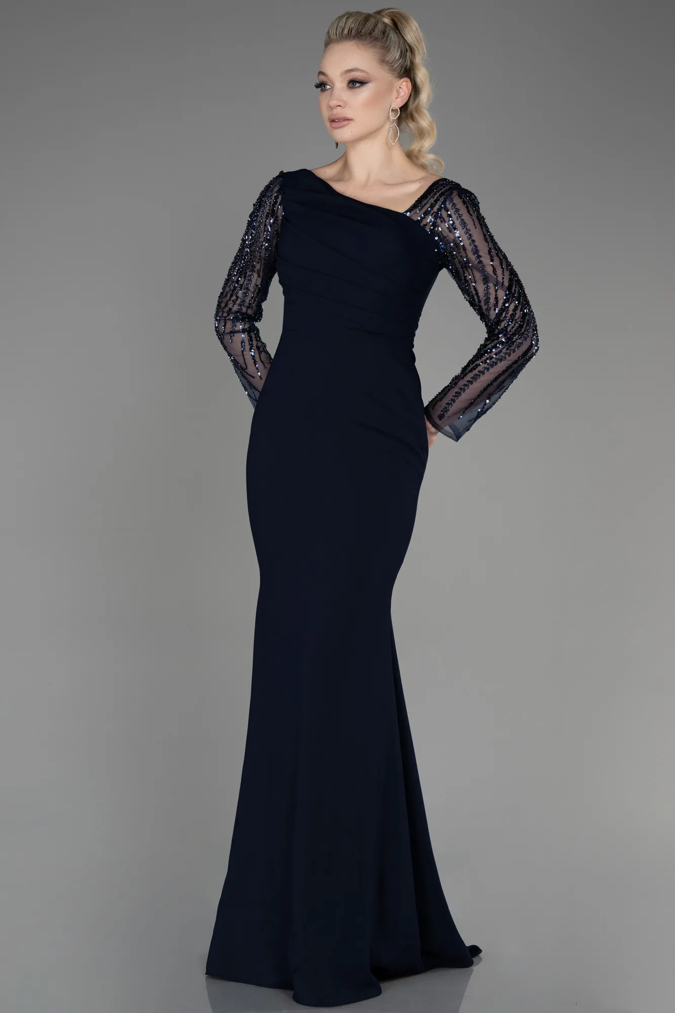 Navy Blue-Long Evening Dress ABU3712