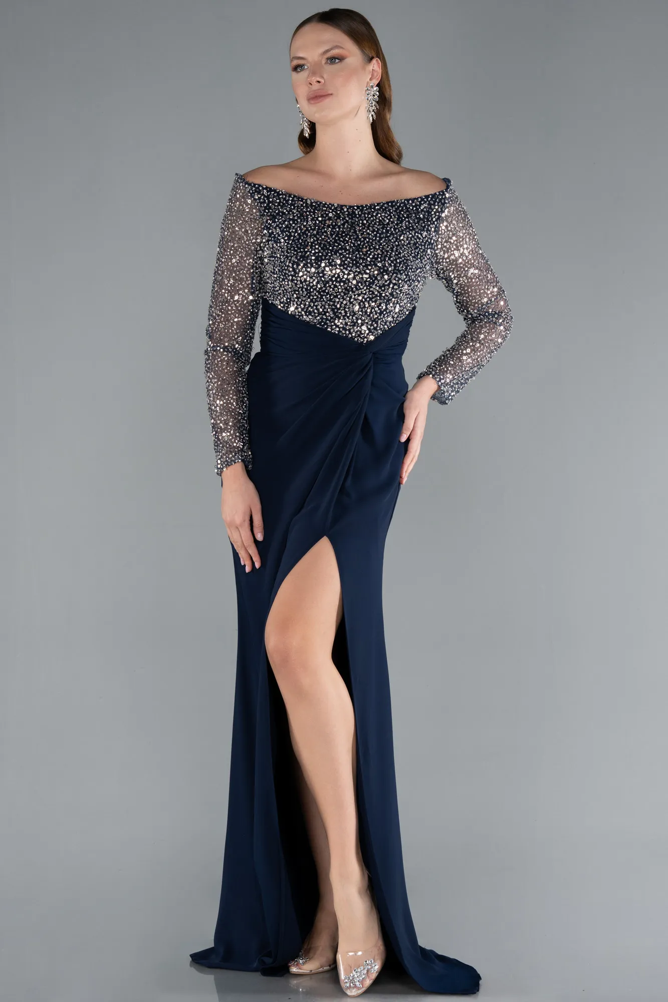Navy Blue-Long Evening Dress ABU4896