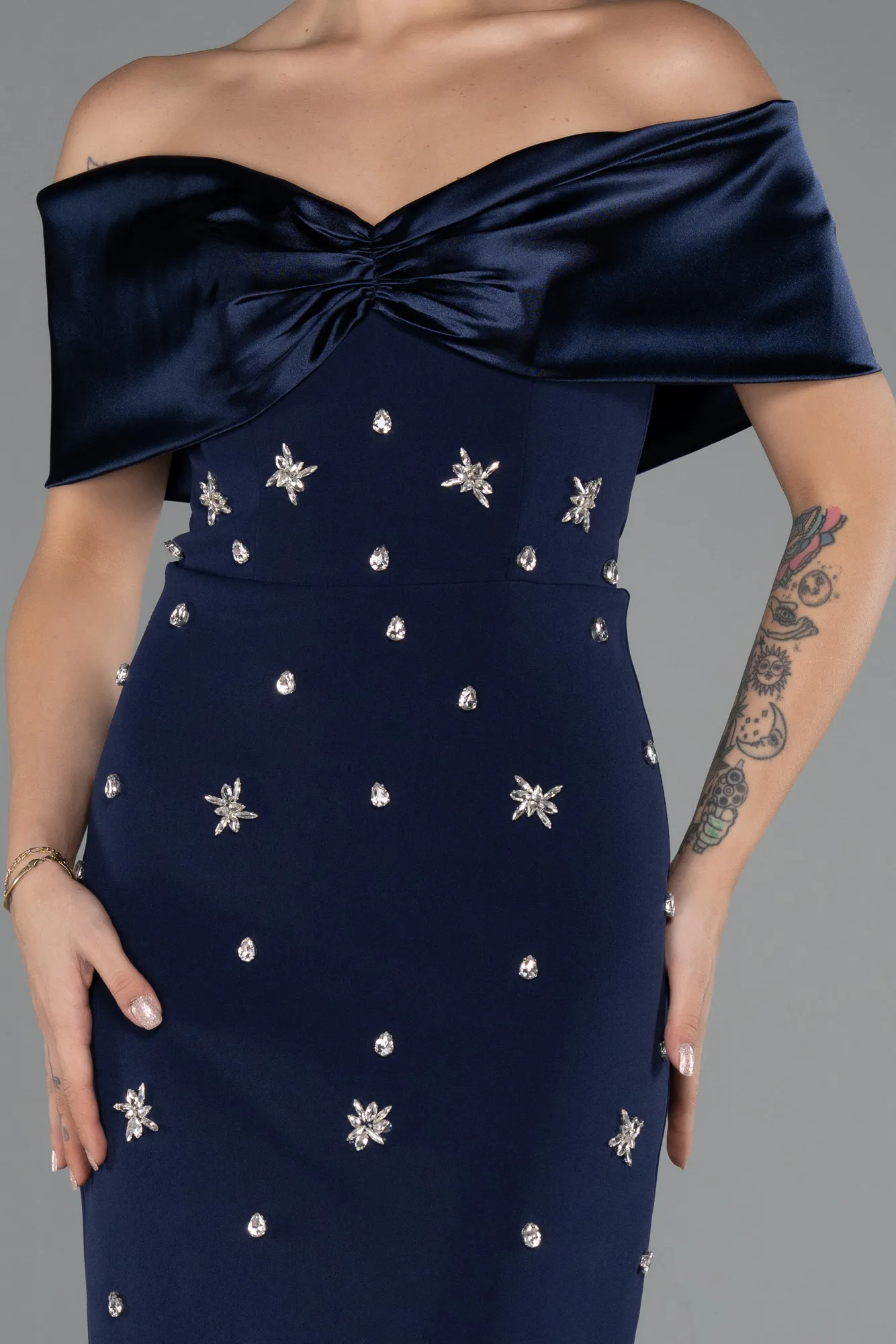 Navy Blue-Long Evening Dress ABU4973